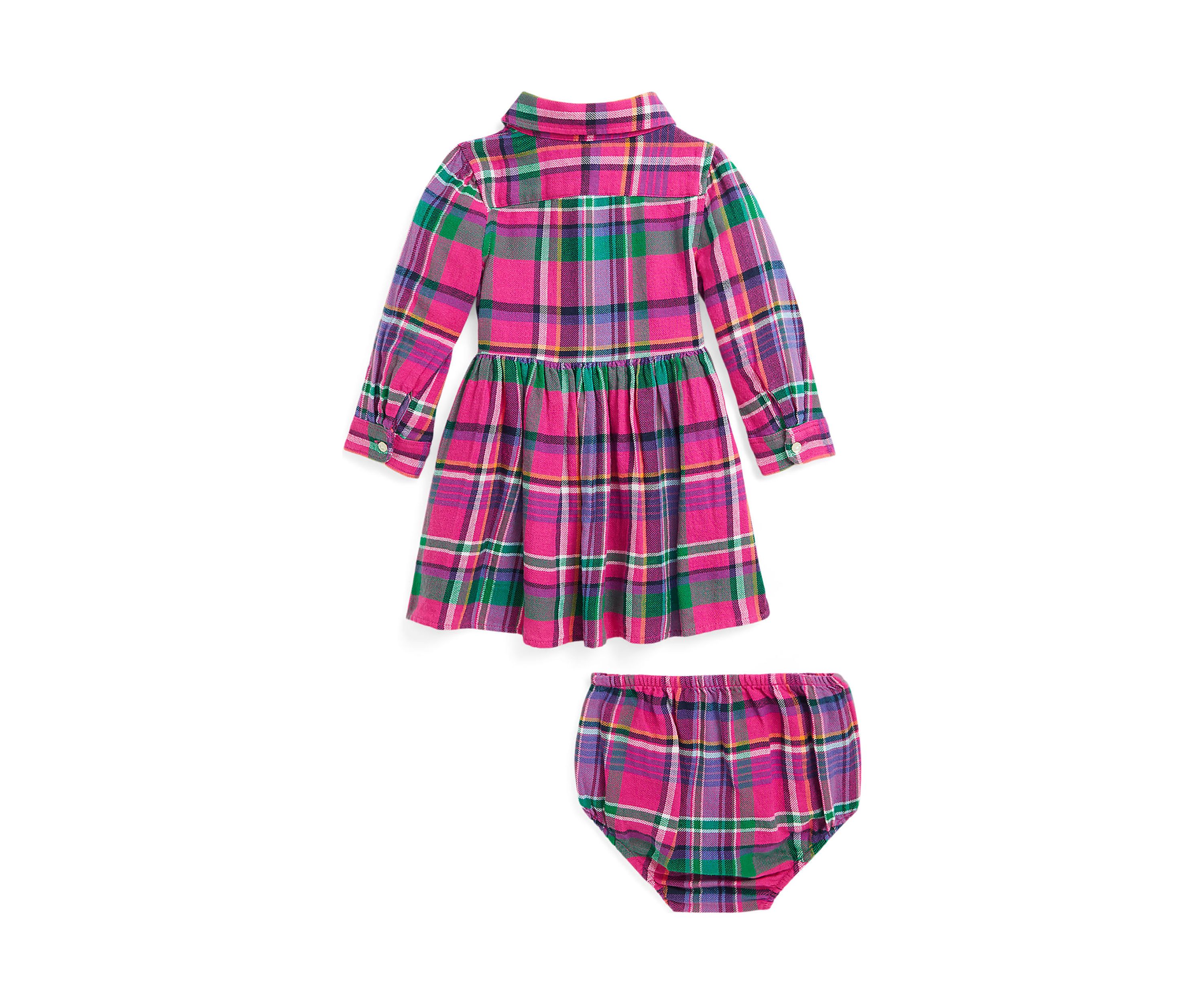 Baby Girls Plaid Cotton Twill Shirtdress & Bloomer