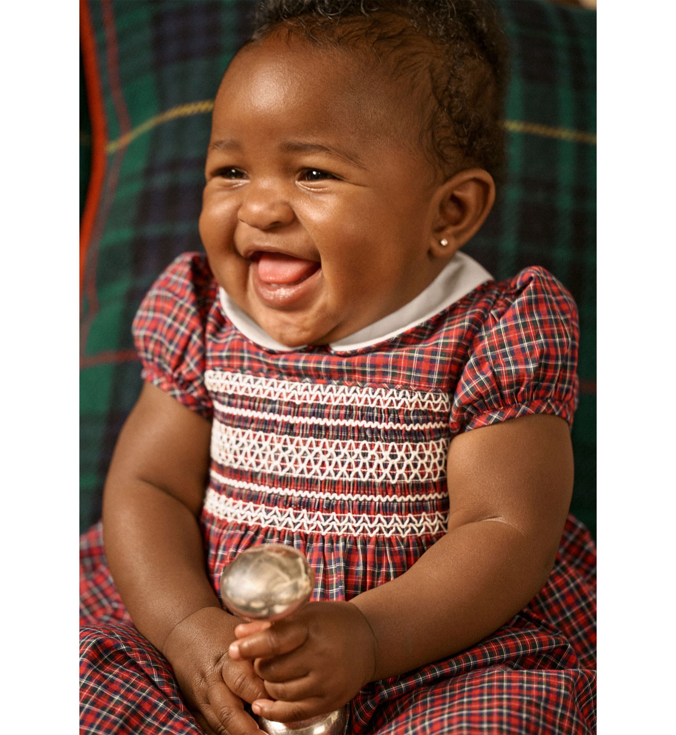 Baby Girls Plaid Smocked Cotton Dress & Bloomer