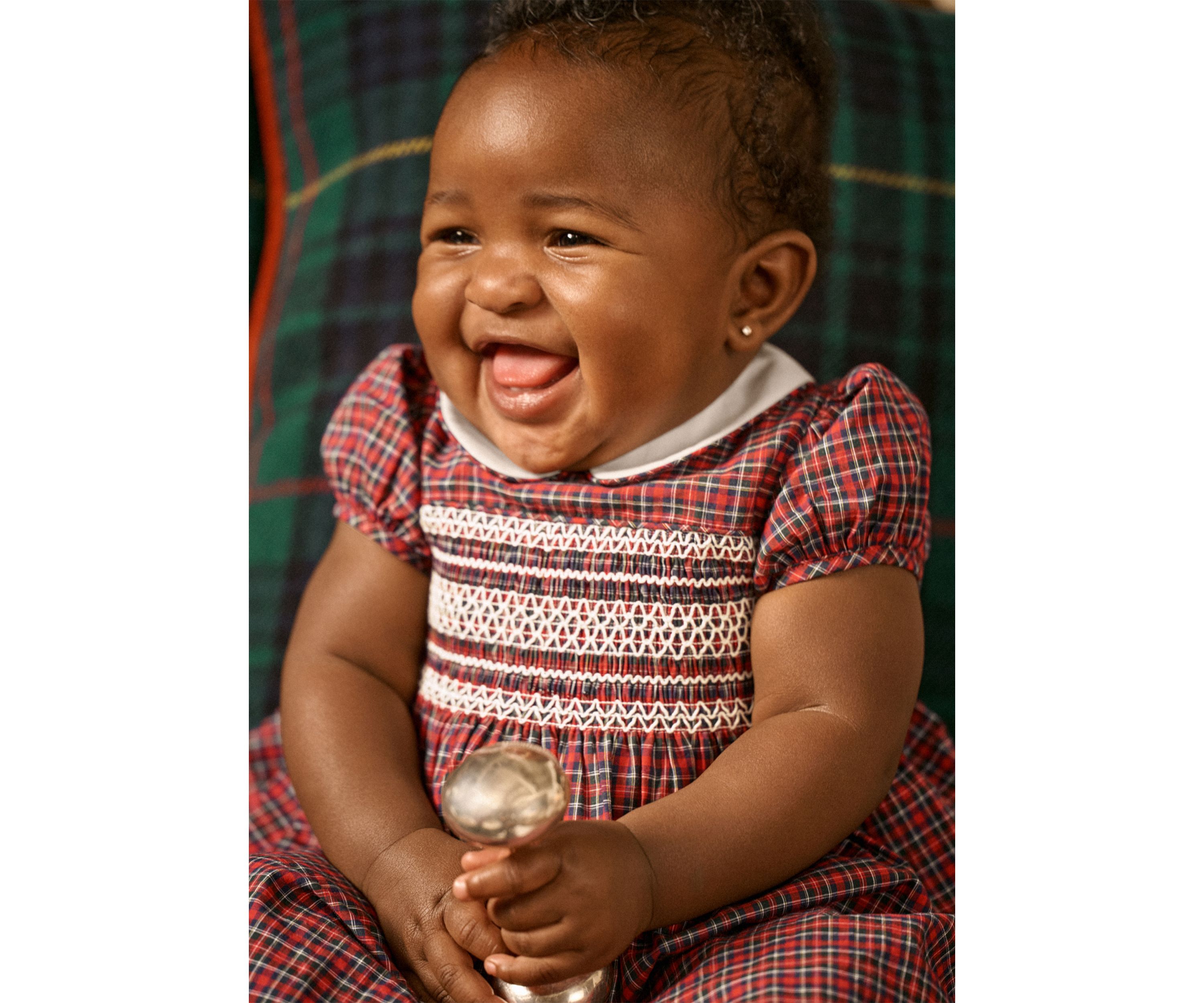 Baby Girls Plaid Smocked Cotton Dress & Bloomer