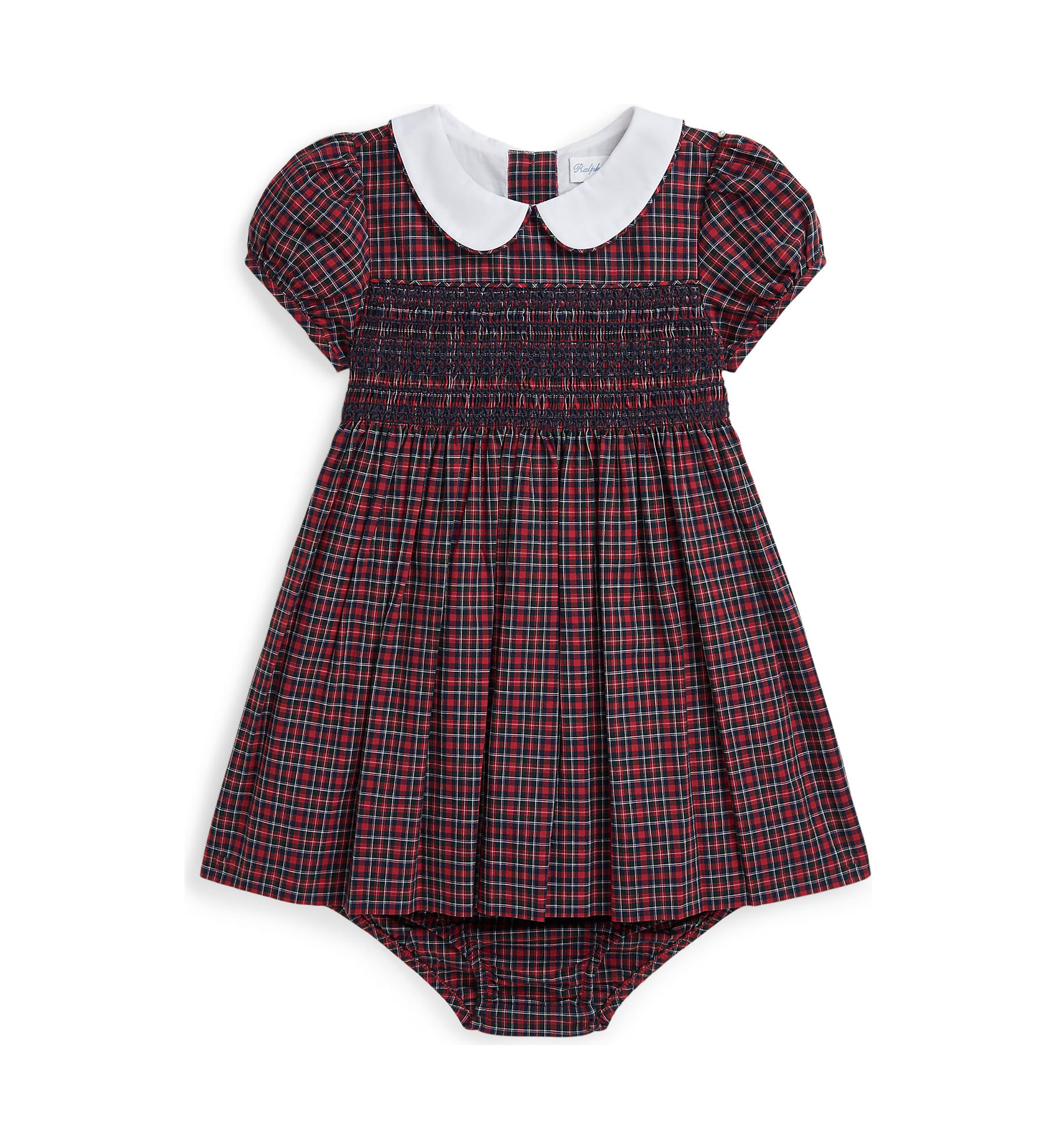 Baby Girls Plaid Smocked Cotton Dress & Bloomer