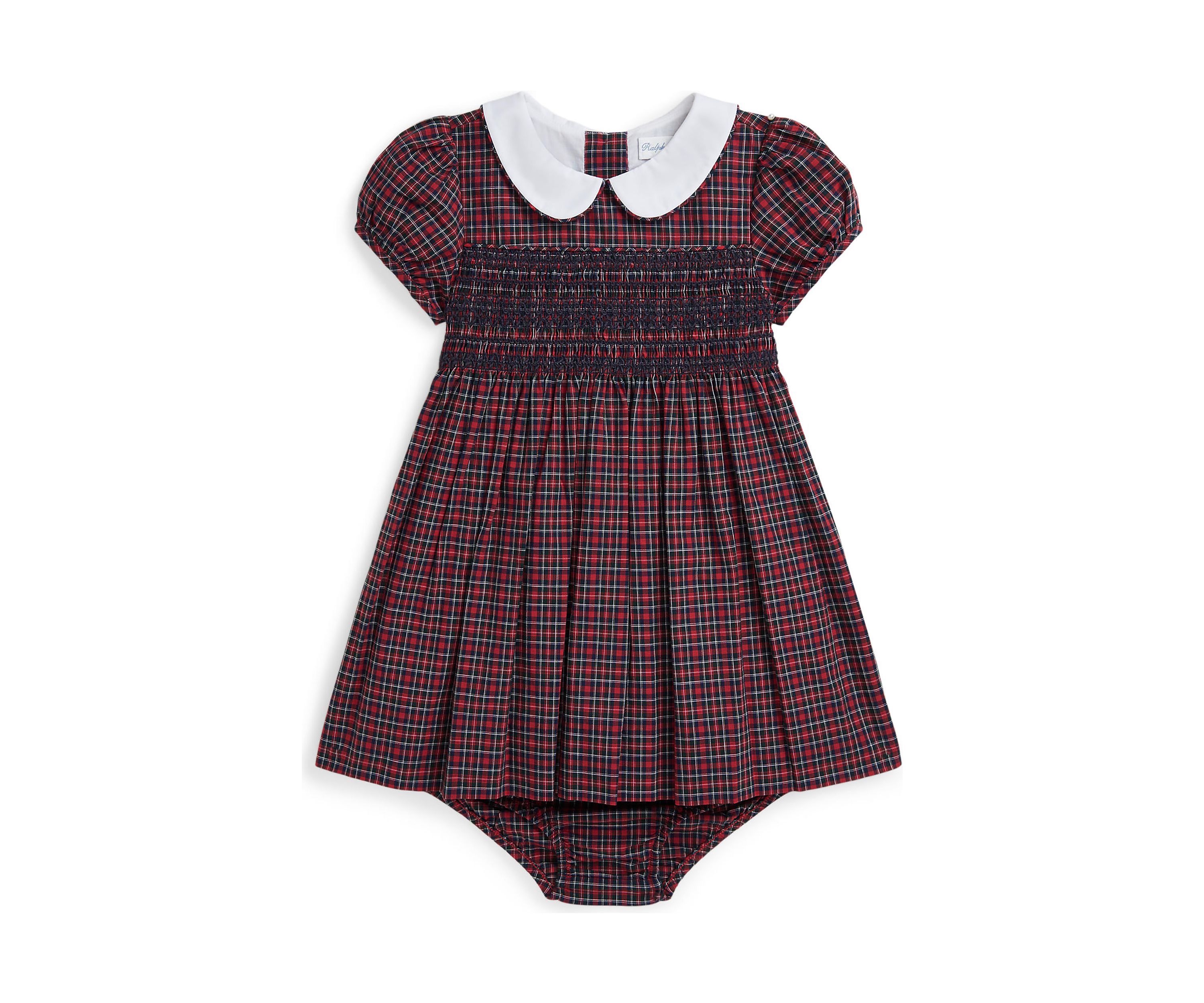 Baby Girls Plaid Smocked Cotton Dress & Bloomer