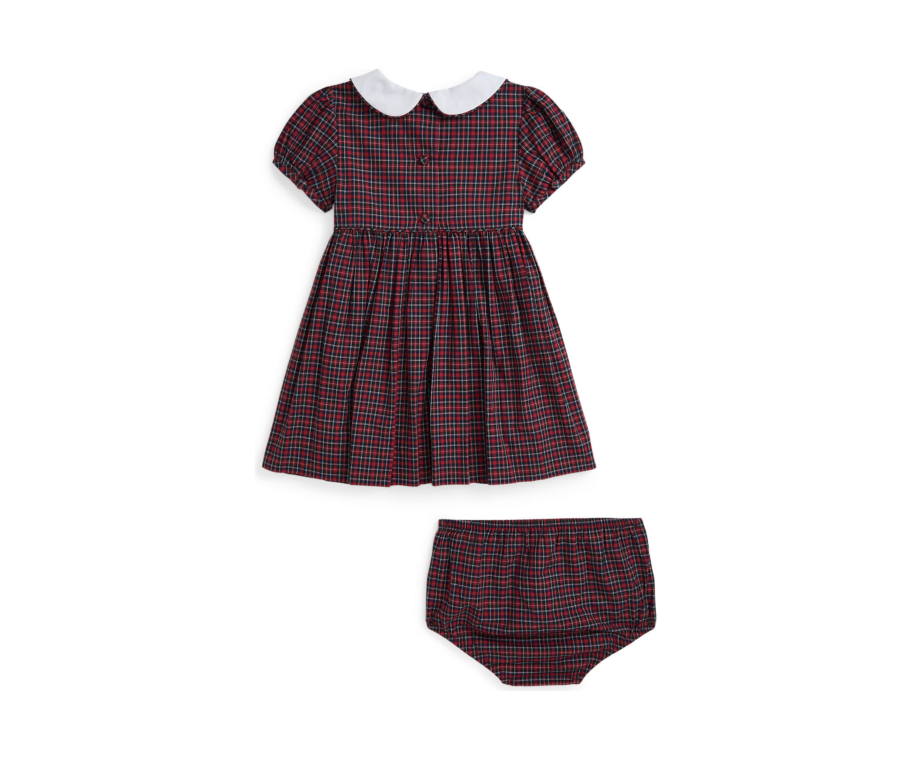 Baby Girls Plaid Smocked Cotton Dress & Bloomer