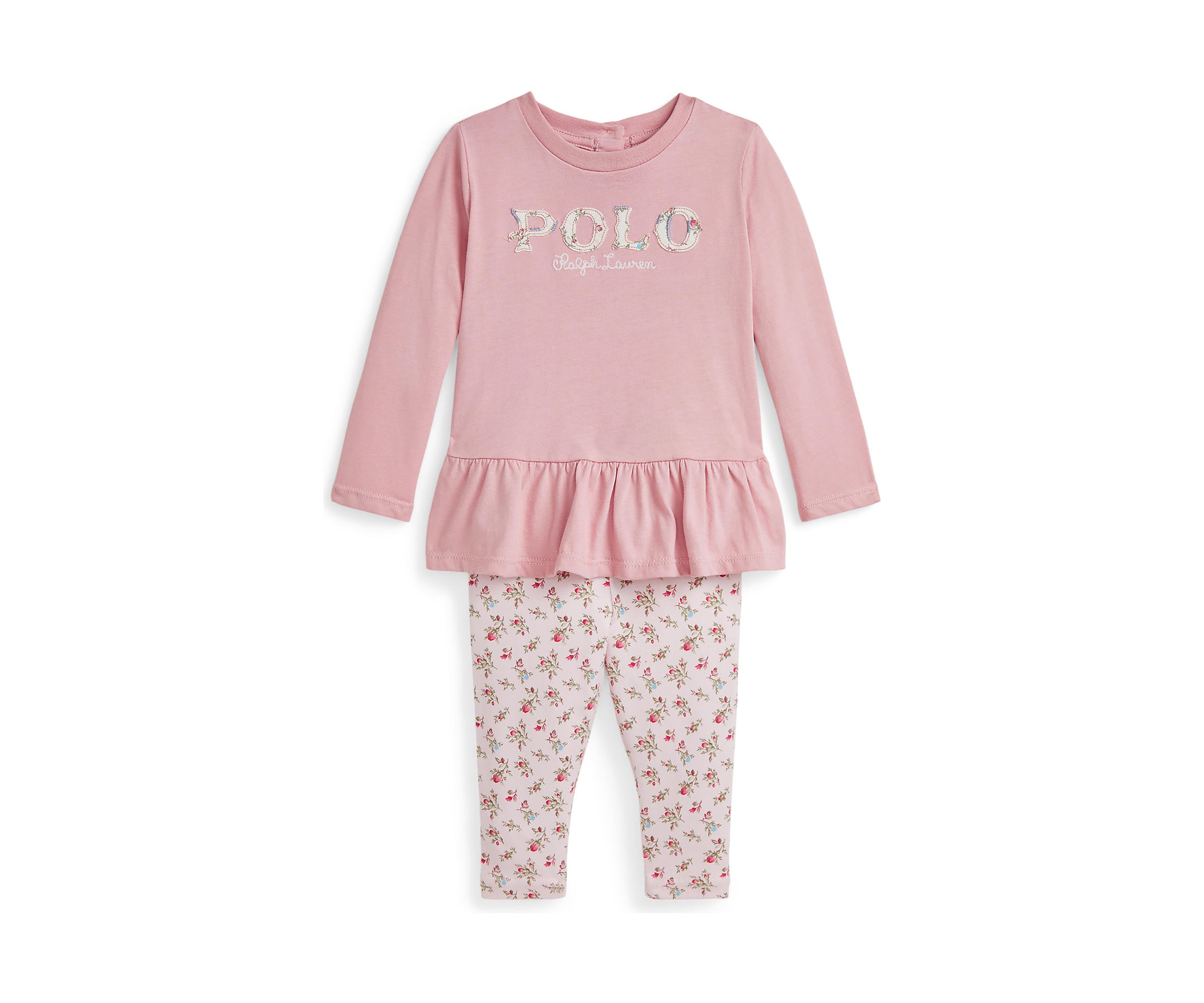 Baby Girls Logo Cotton T-Shirt & Floral Leggings Set