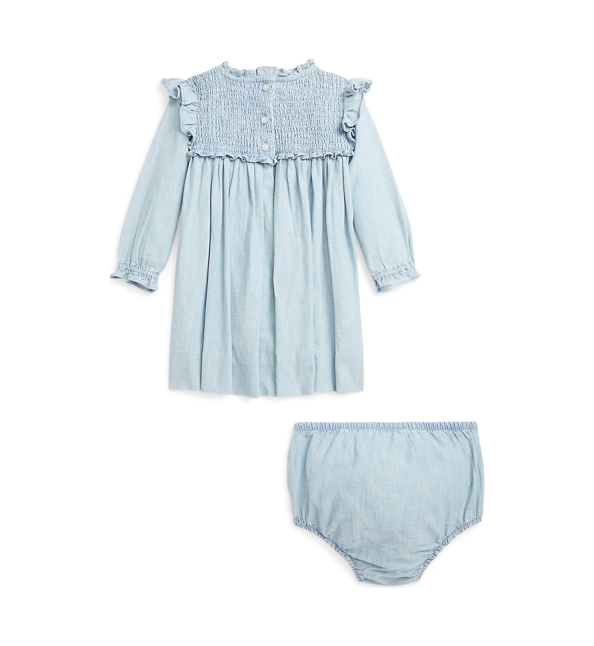 Baby Girls Smocked Cotton Chambray Dress & Bloomer