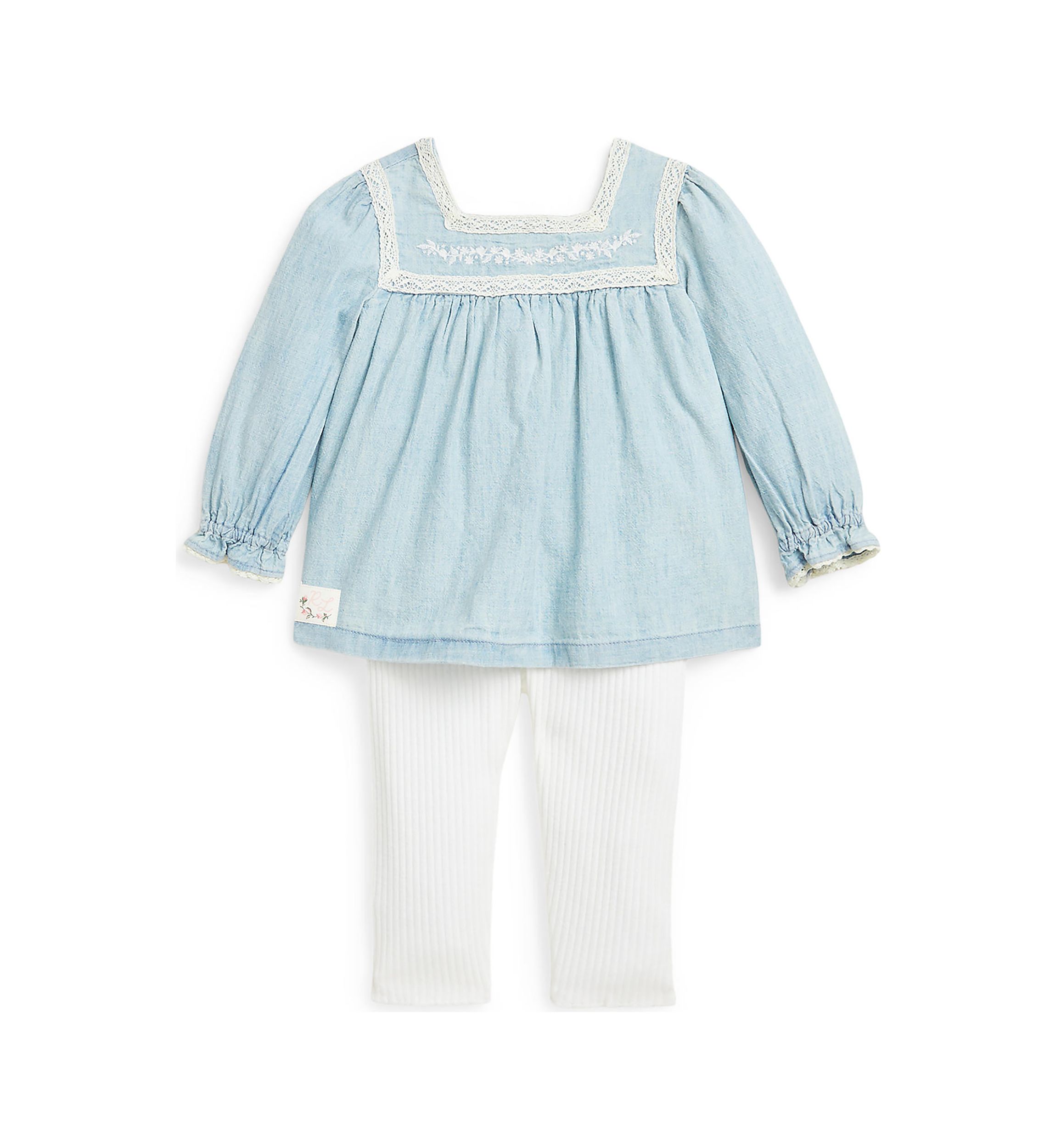 Baby Girls Chambray Top & Ribbed Leggings Set