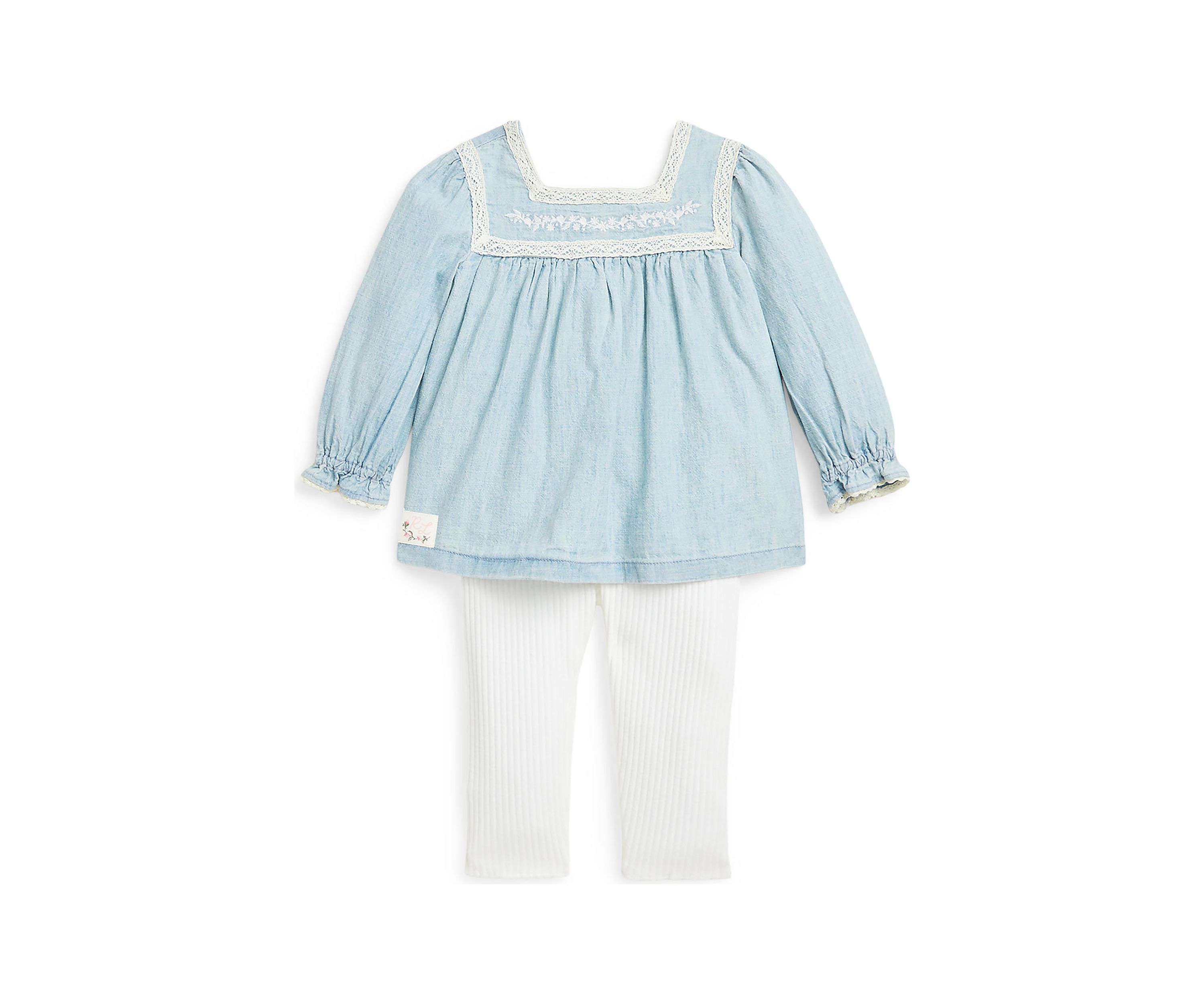 Baby Girls Chambray Top & Ribbed Leggings Set