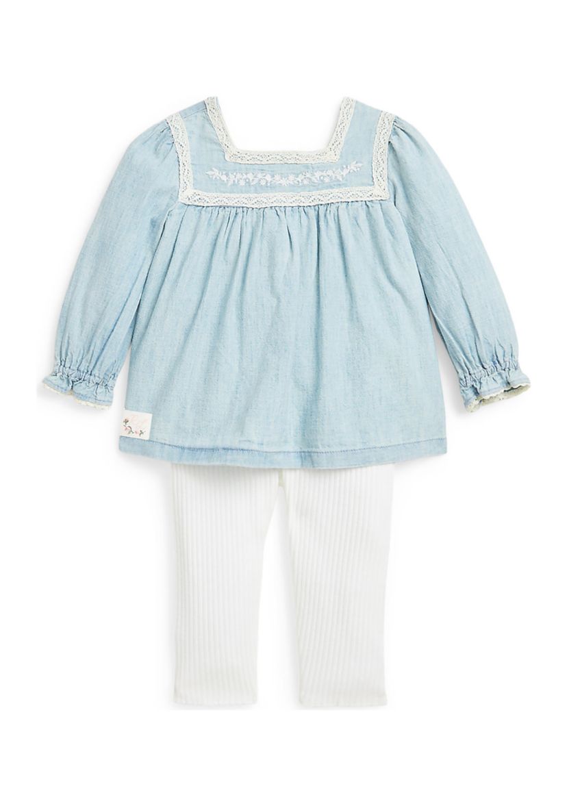 Baby Girls Chambray Top & Ribbed Leggings Set