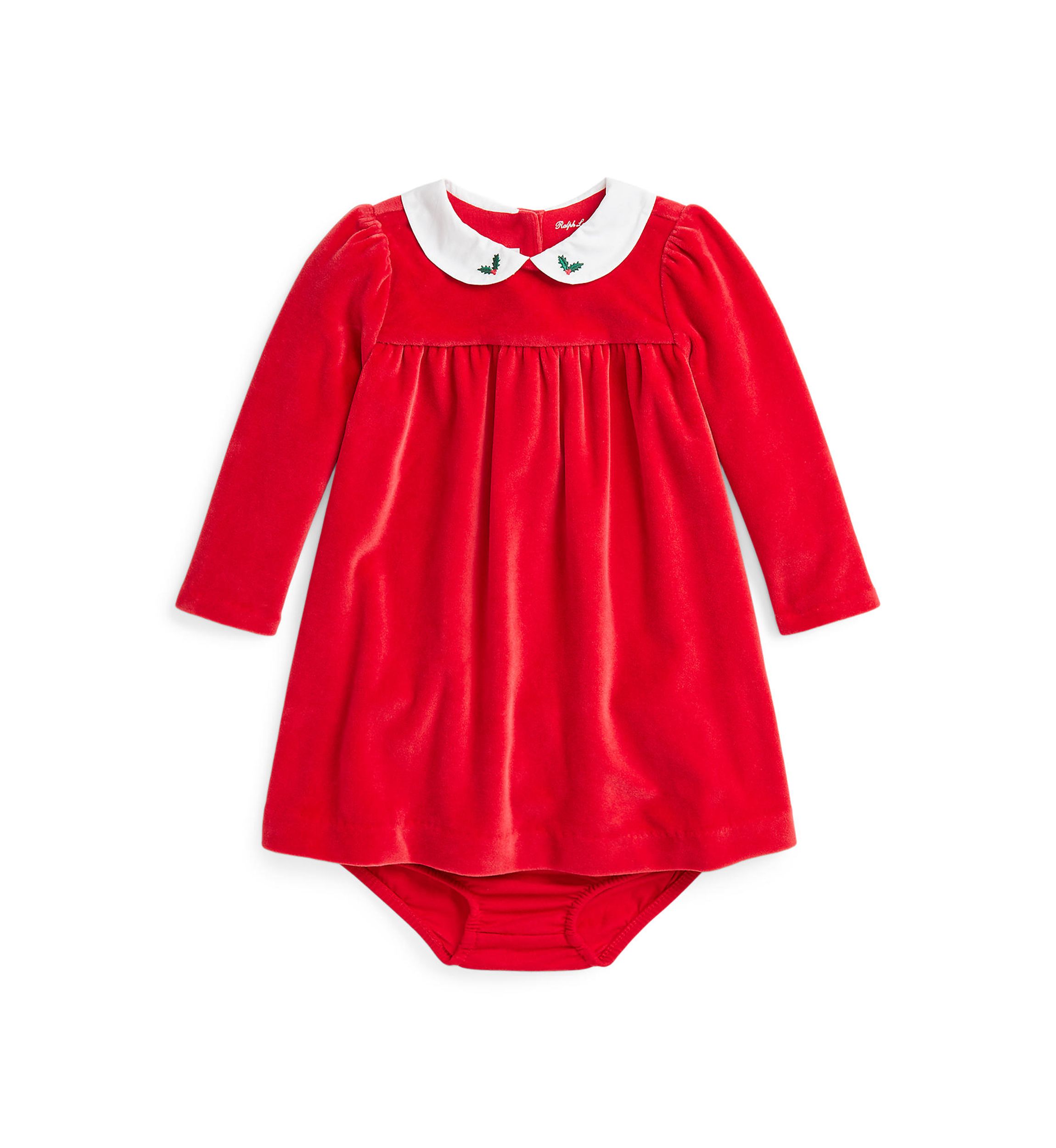 Baby Girls Embroidered Velour Dress & Bloomer