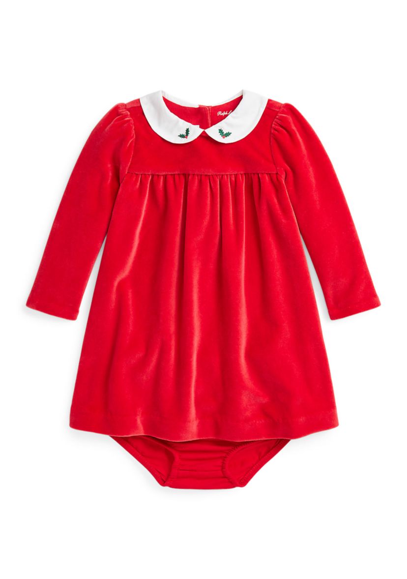 Baby Girls Embroidered Velour Dress & Bloomer