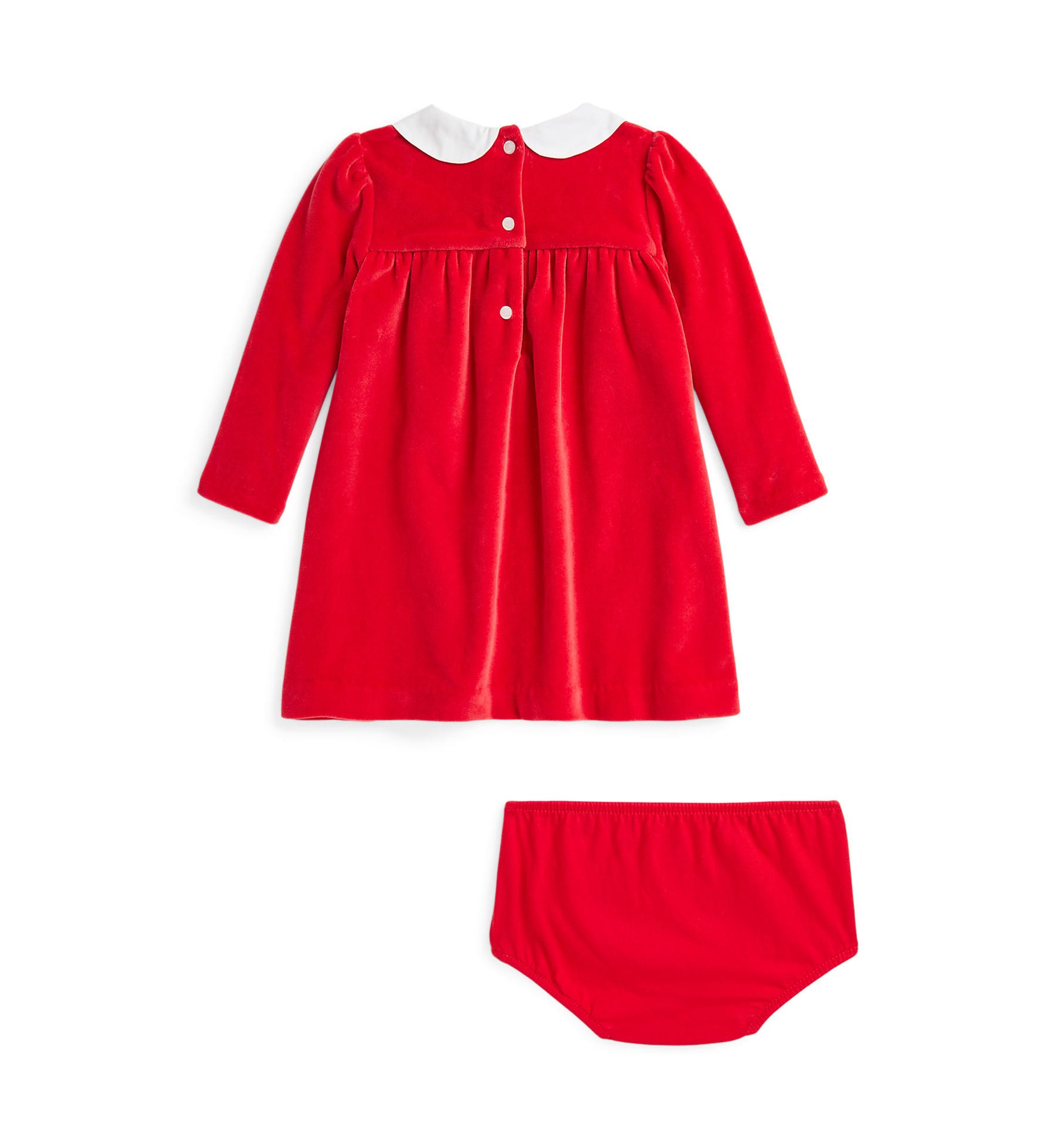 Baby Girls Embroidered Velour Dress & Bloomer