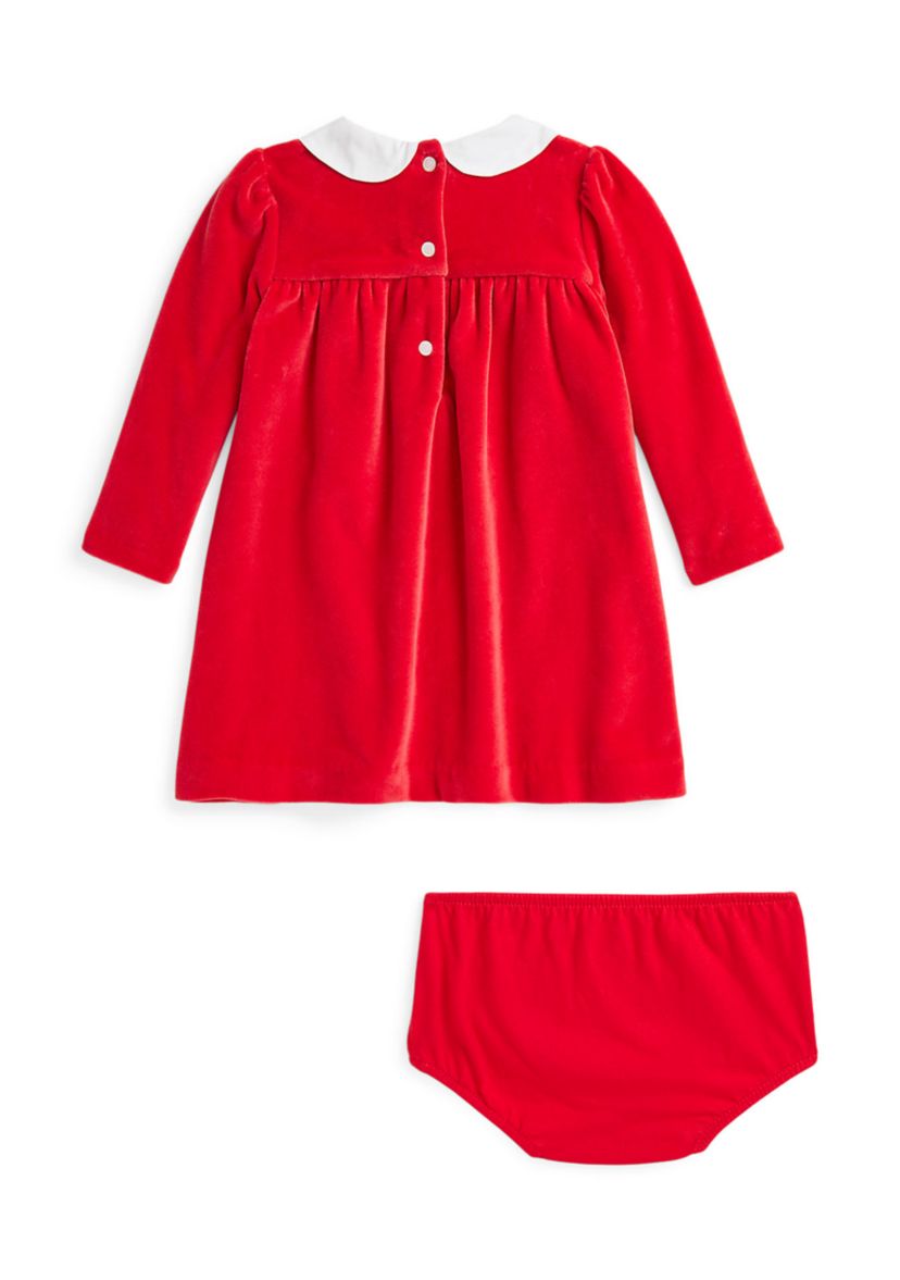 Baby Girls Embroidered Velour Dress & Bloomer