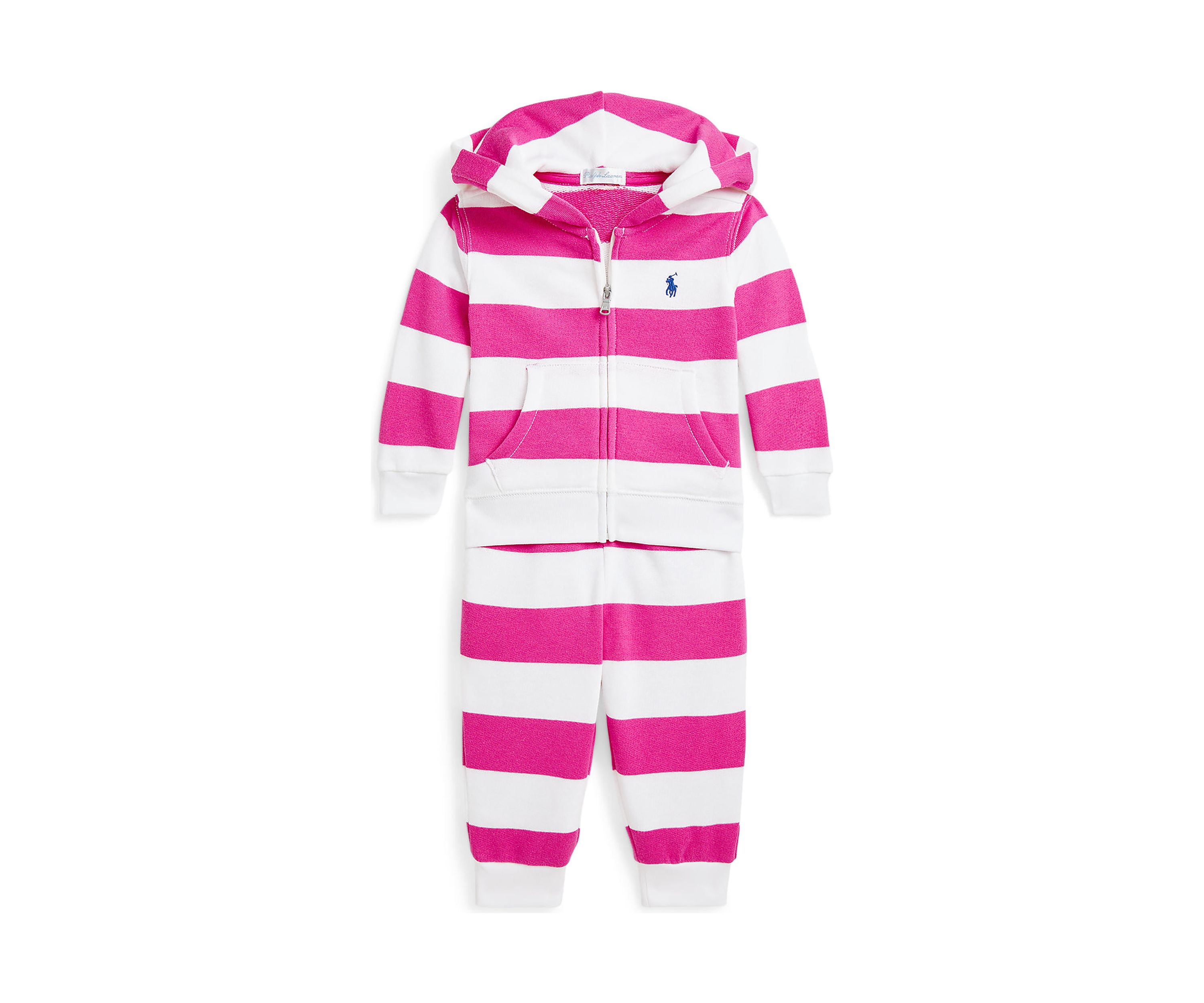 Baby Girls Striped Terry Full Zip Hoodie & Pants Set