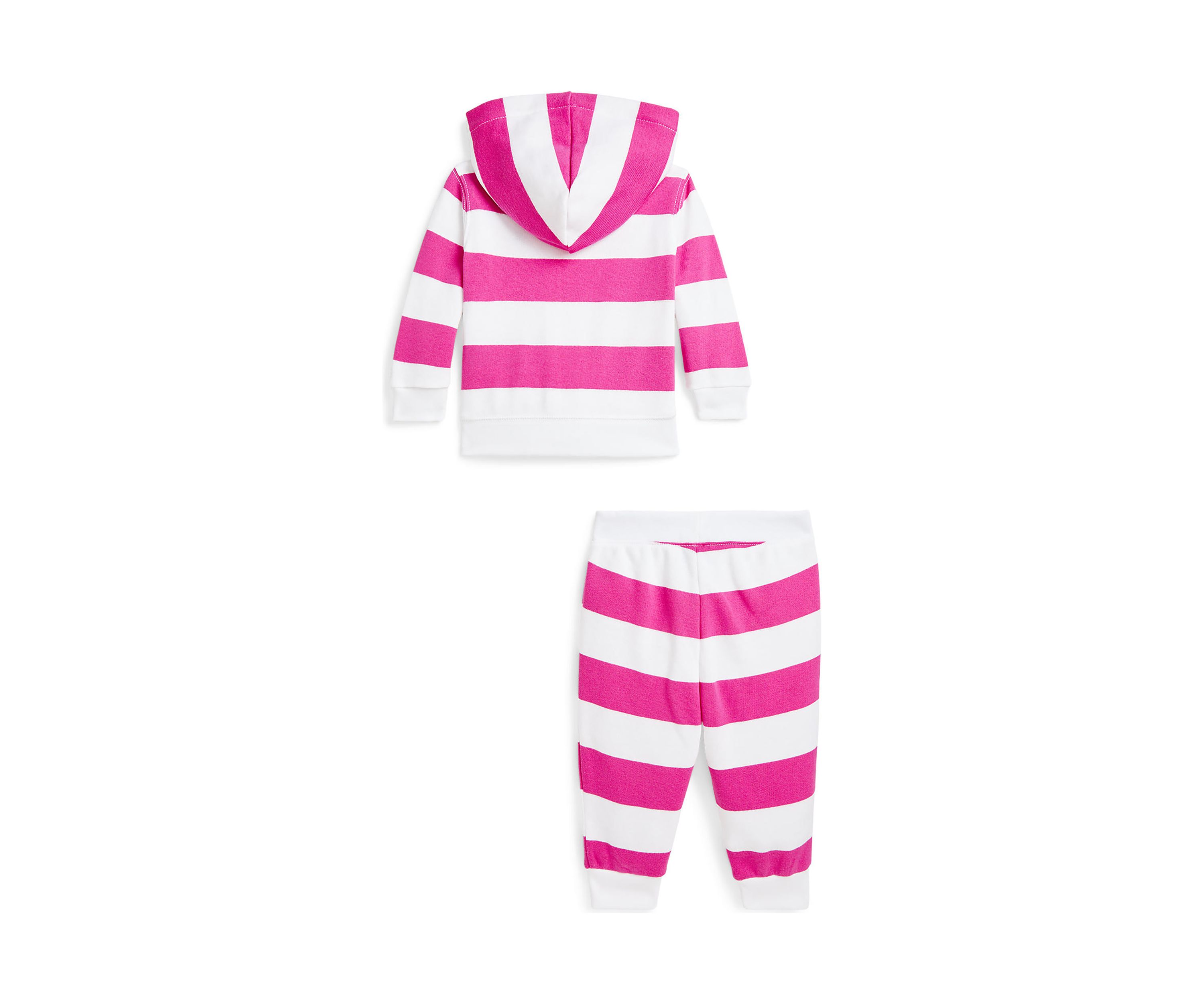 Baby Girls Striped Terry Full Zip Hoodie & Pants Set