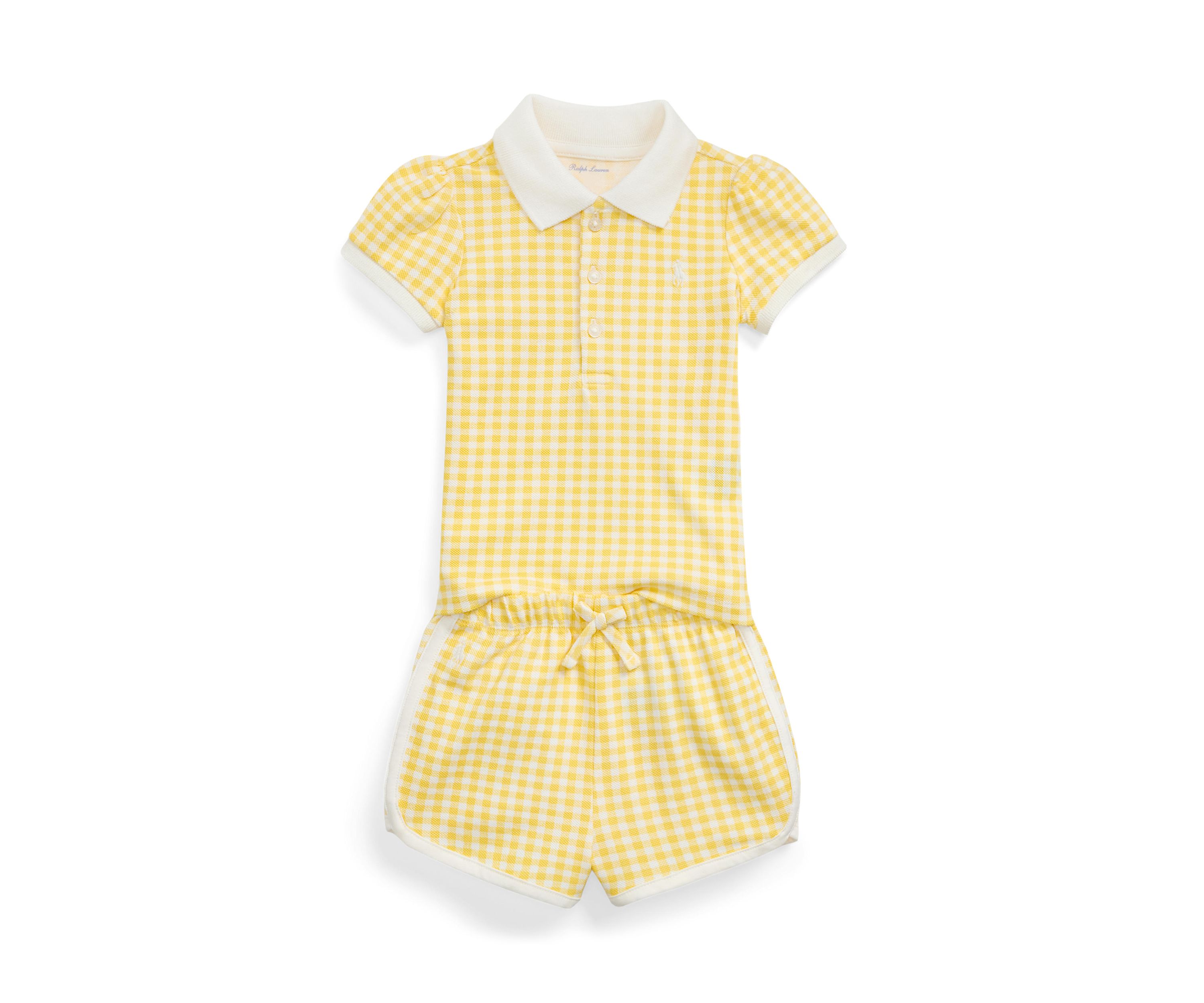 Baby Girls Gingham Mesh Polo Shirt & Shorts Set