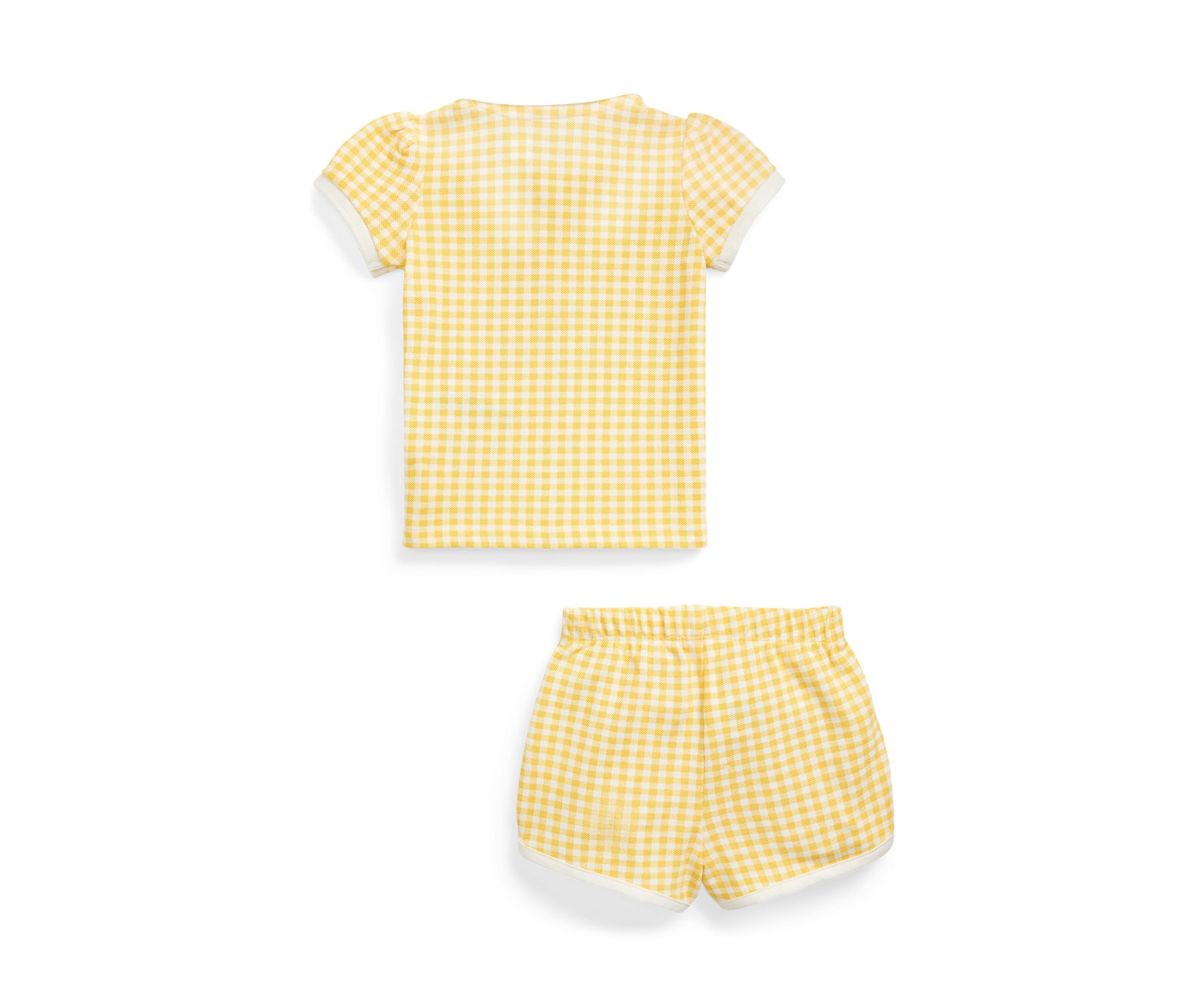 Baby Girls Gingham Mesh Polo Shirt & Shorts Set