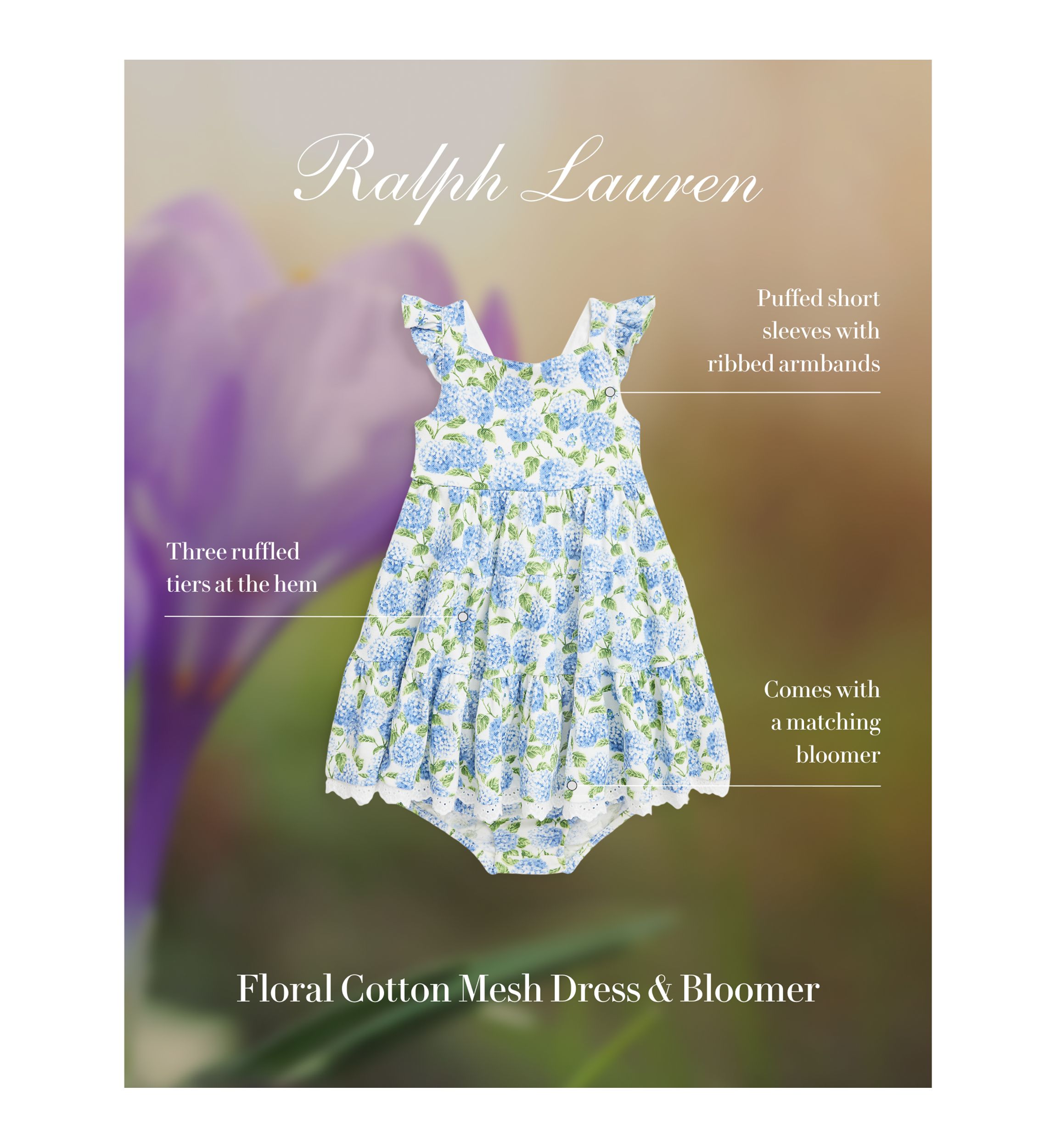 Baby Girls Floral Cotton Mesh Dress & Bloomer