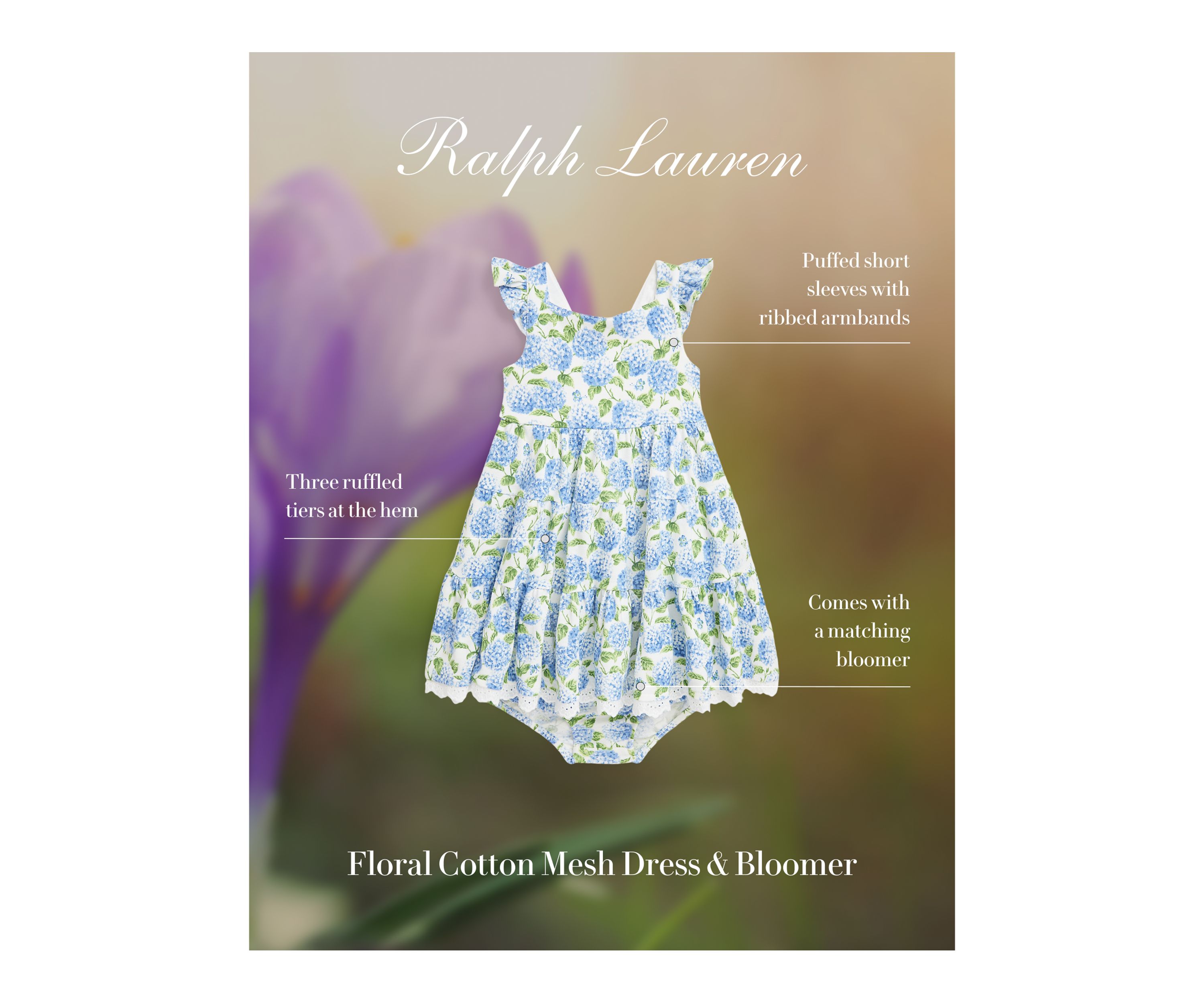 Baby Girls Floral Cotton Mesh Dress & Bloomer