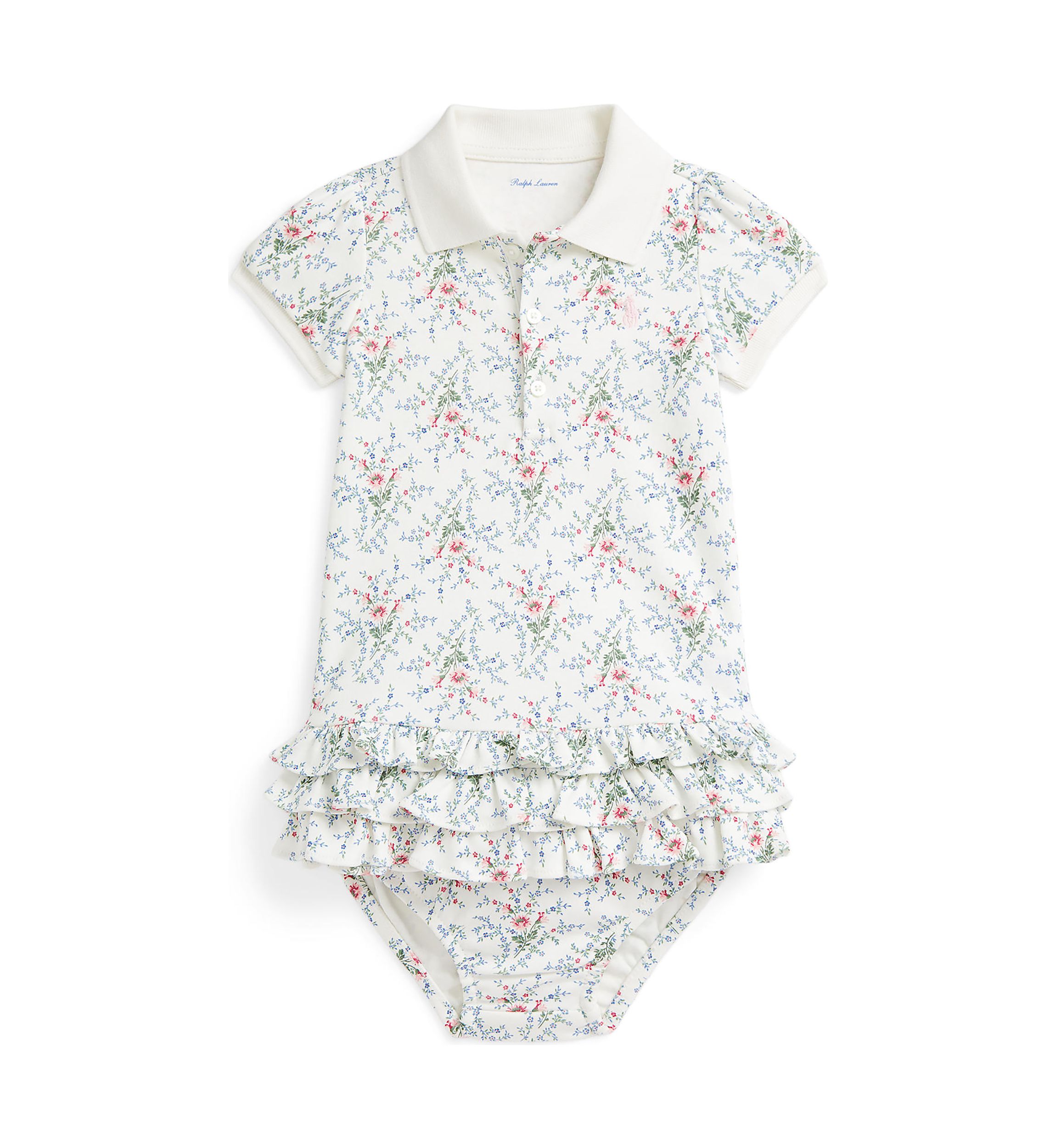 Baby Girls Floral Cotton Polo Dress & Bloomer
