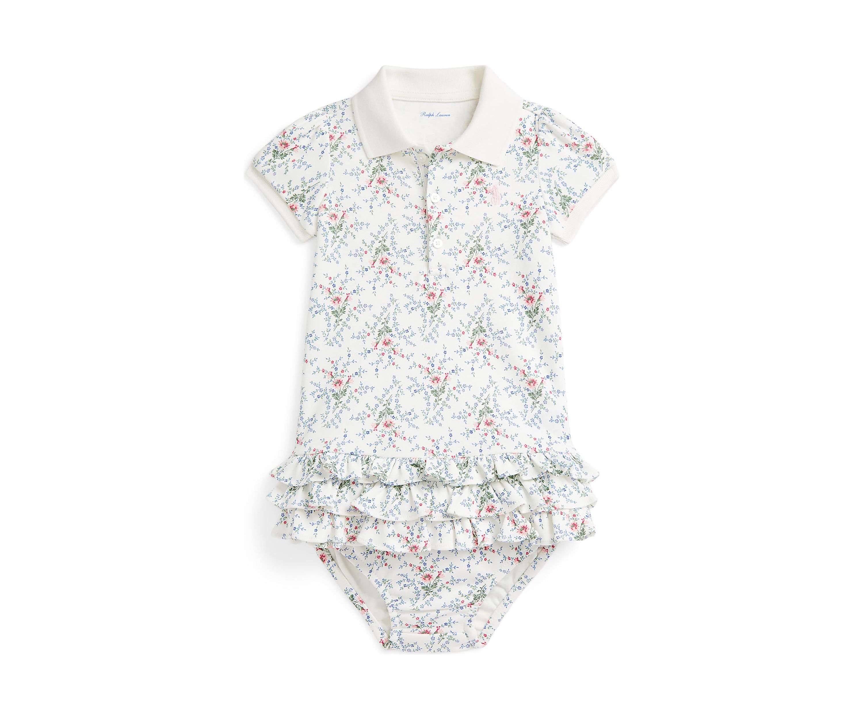 Baby Girls Floral Cotton Polo Dress & Bloomer
