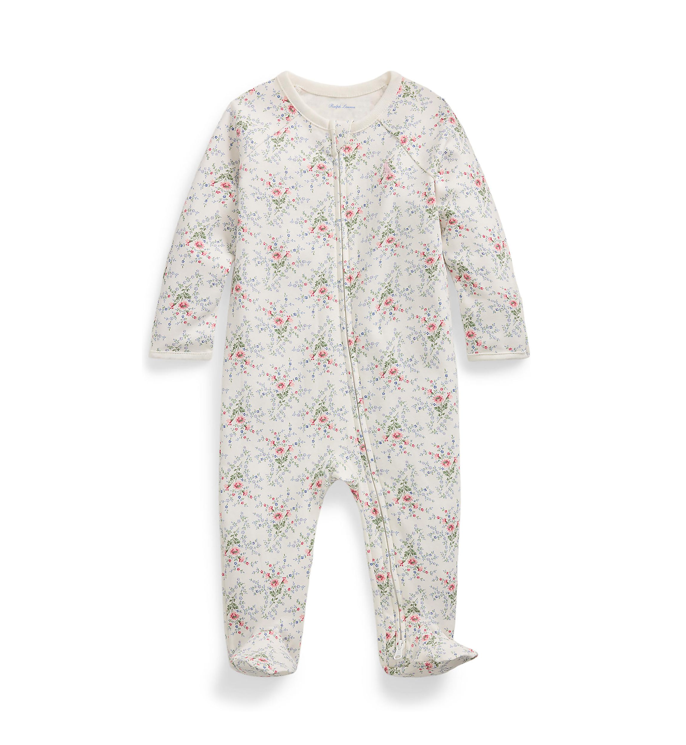 Baby Girls Floral Cotton Interlock Footed Coverall