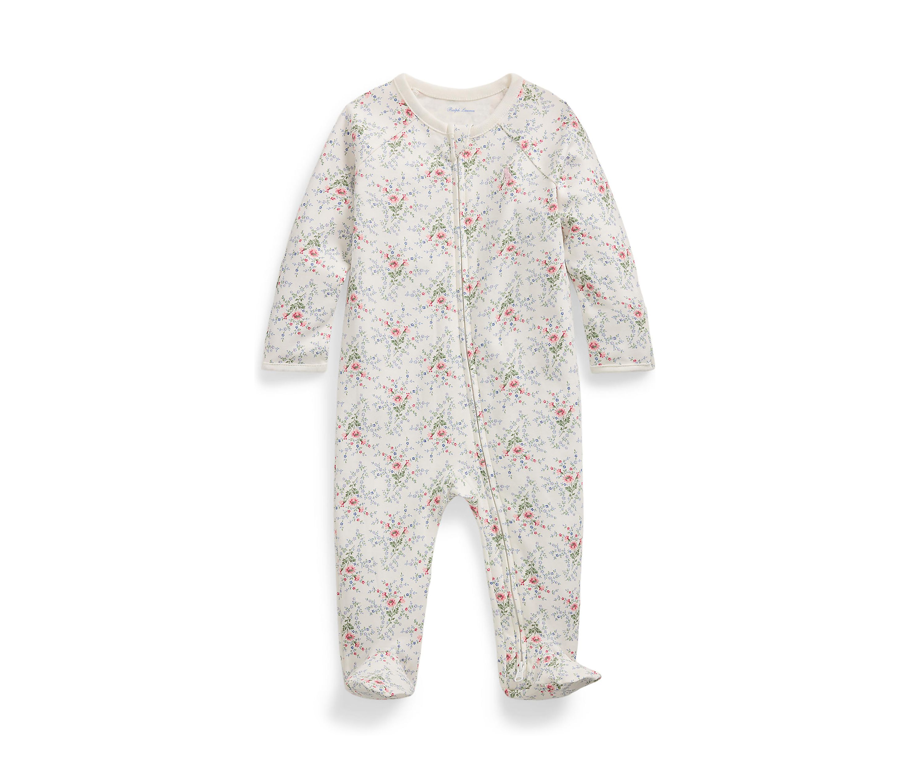 Baby Girls Floral Cotton Interlock Footed Coverall
