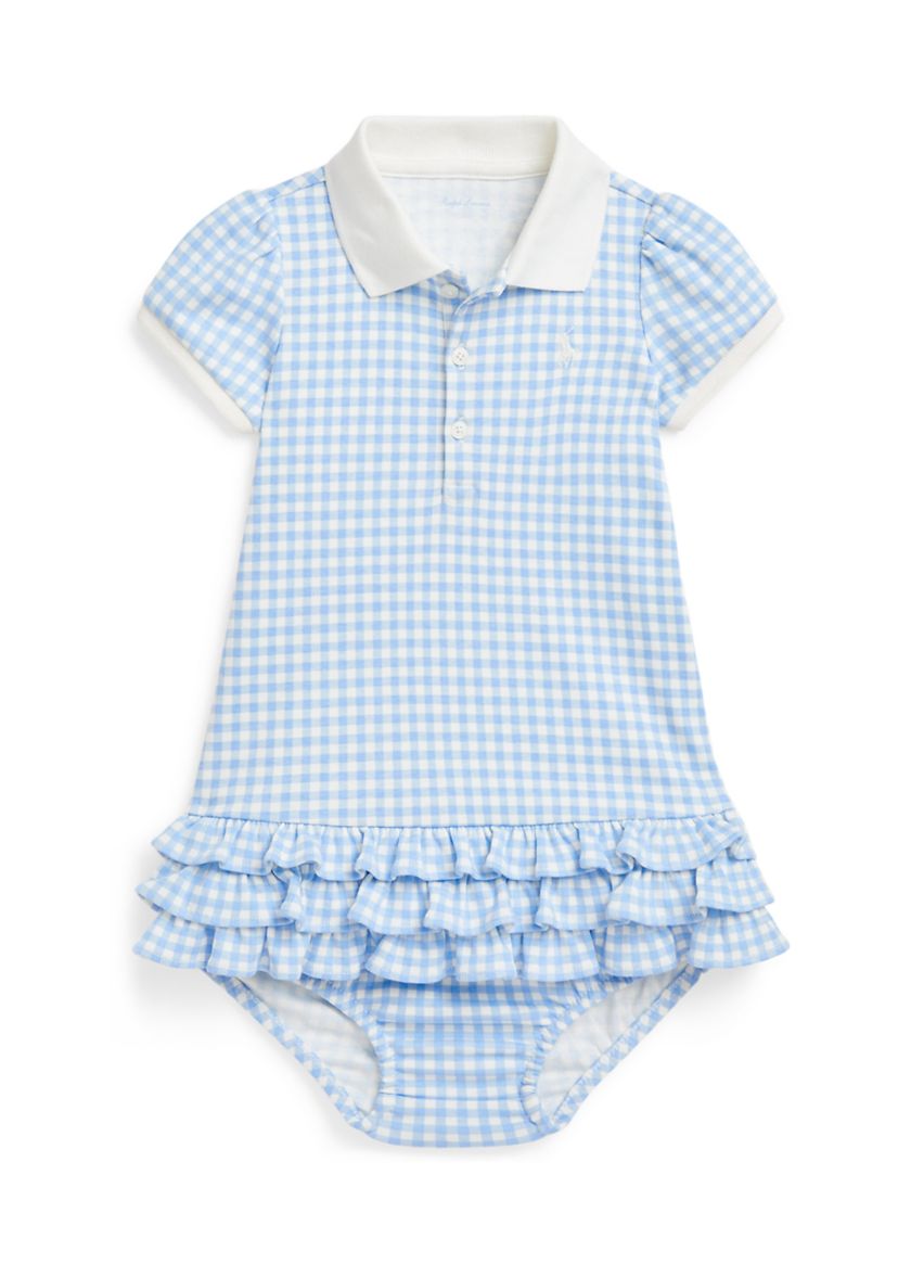 Baby Girls Gingham Cotton Polo Dress & Bloomer