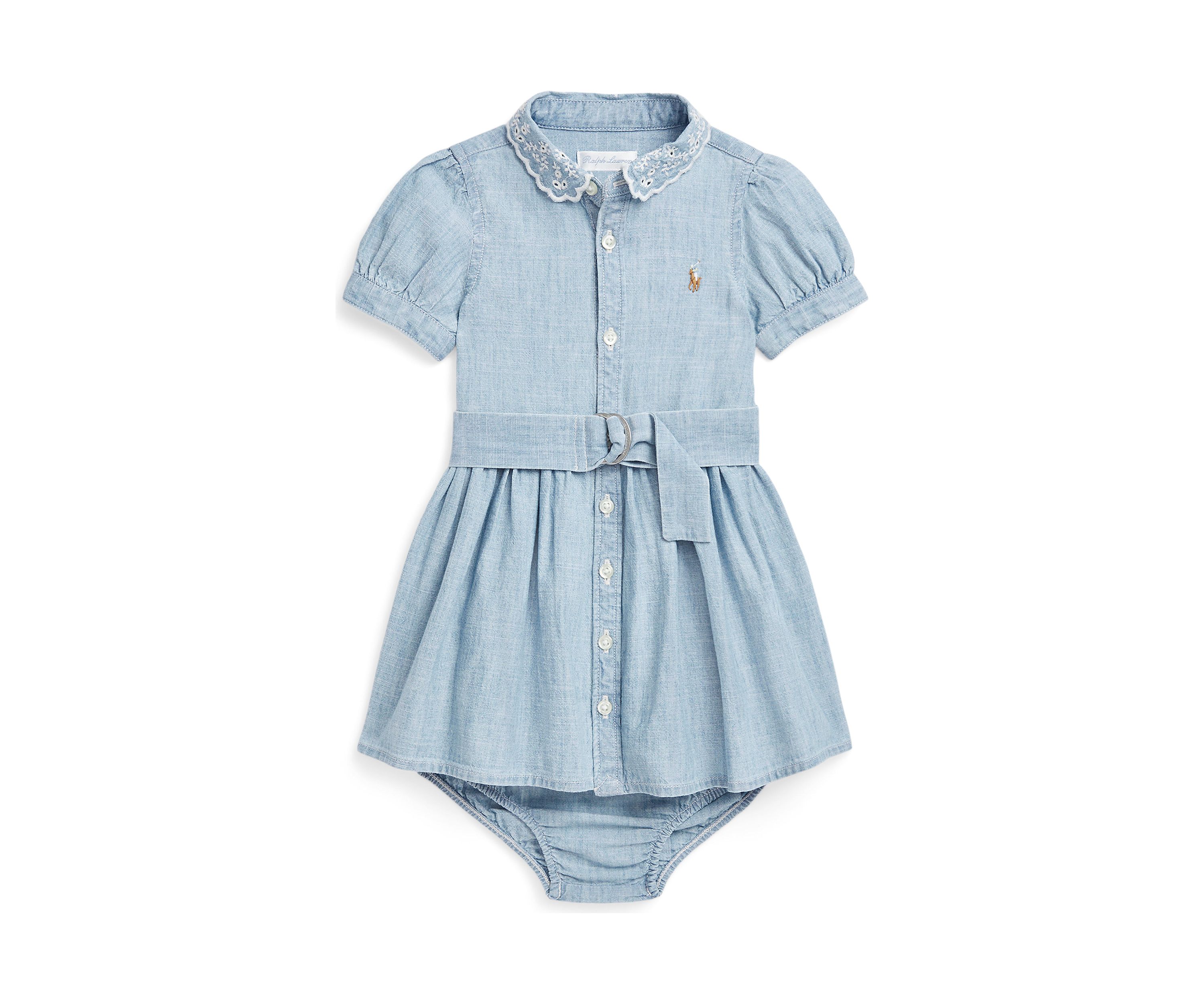 Baby Girls Belted Chambray Shirtdress & Bloomer