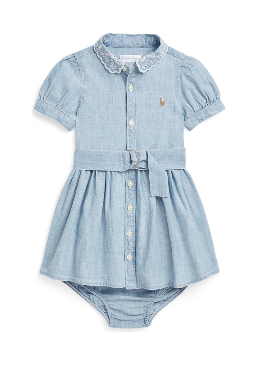 Baby Girls Belted Chambray Shirtdress & Bloomer