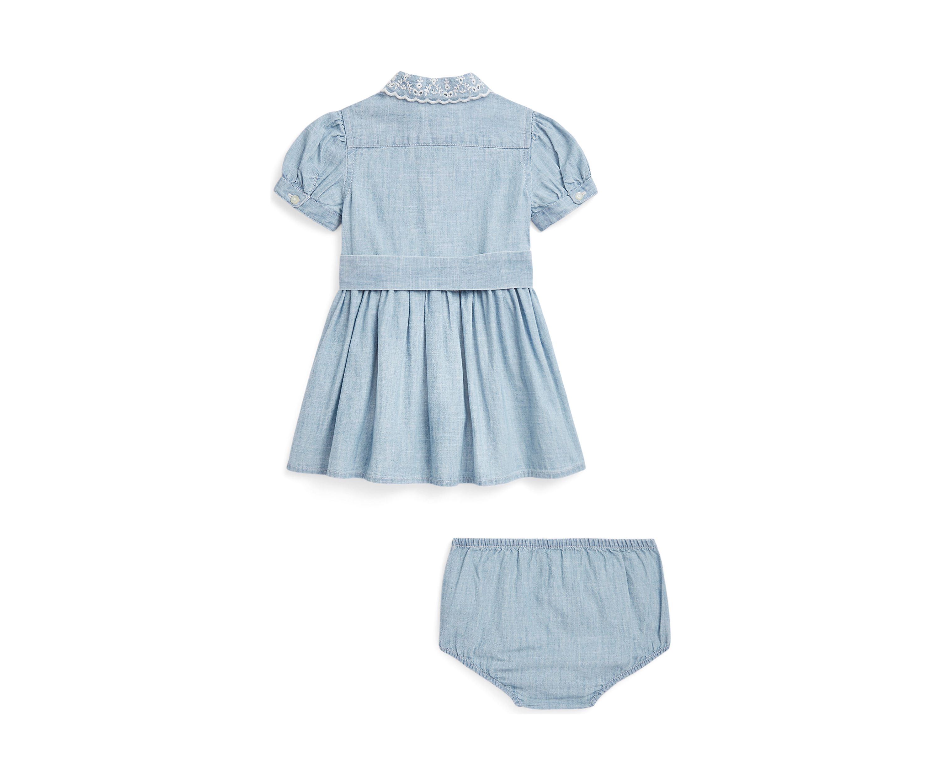 Baby Girls Belted Chambray Shirtdress & Bloomer