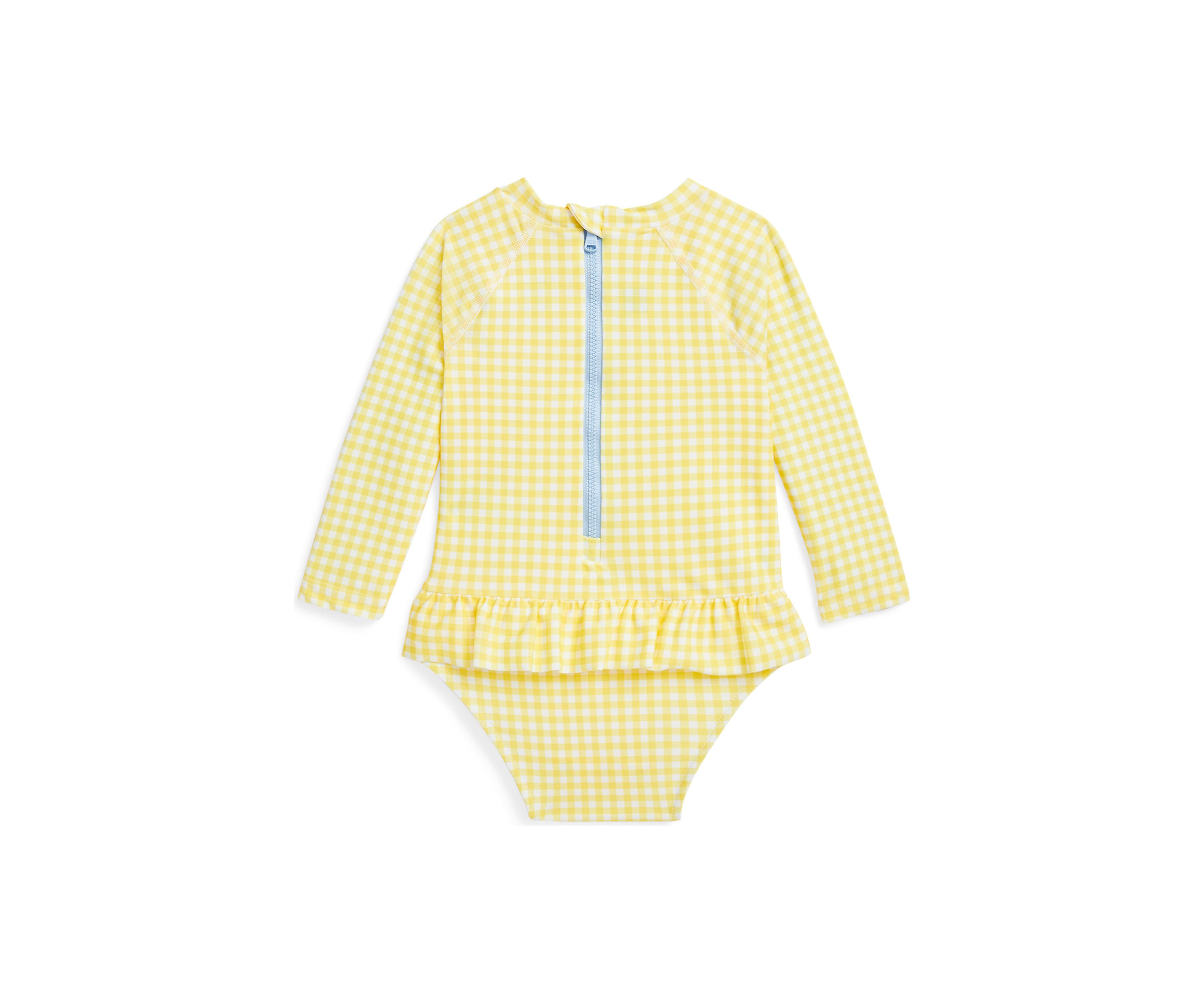 Baby Girls Gingham Ruffled One Piece Rash Guard