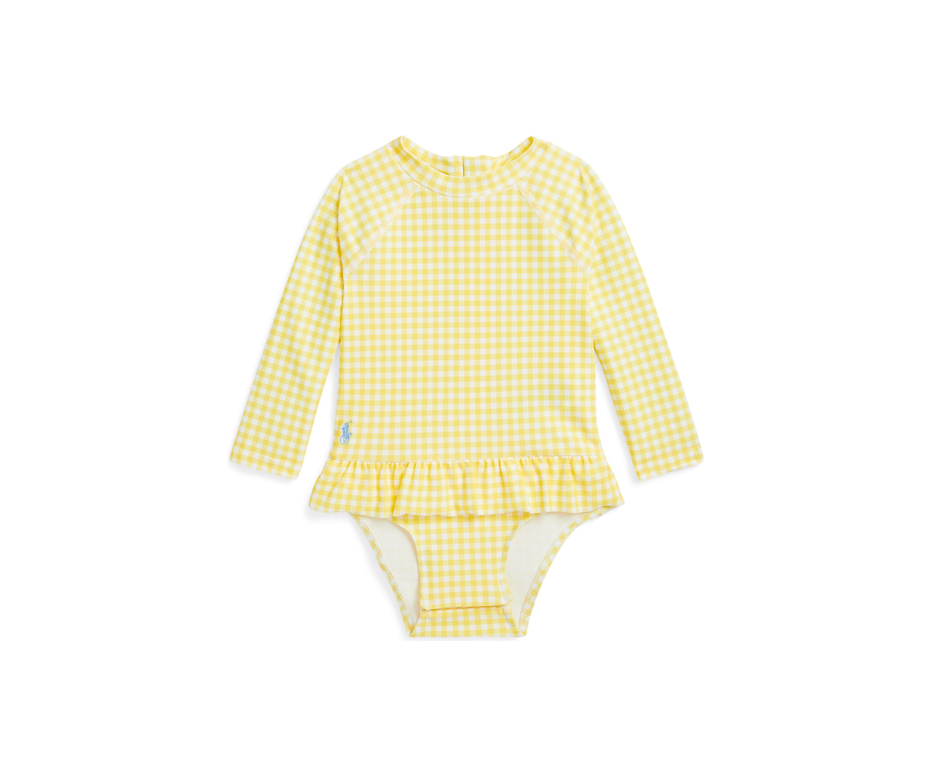 Baby Girls Gingham Ruffled One Piece Rash Guard
