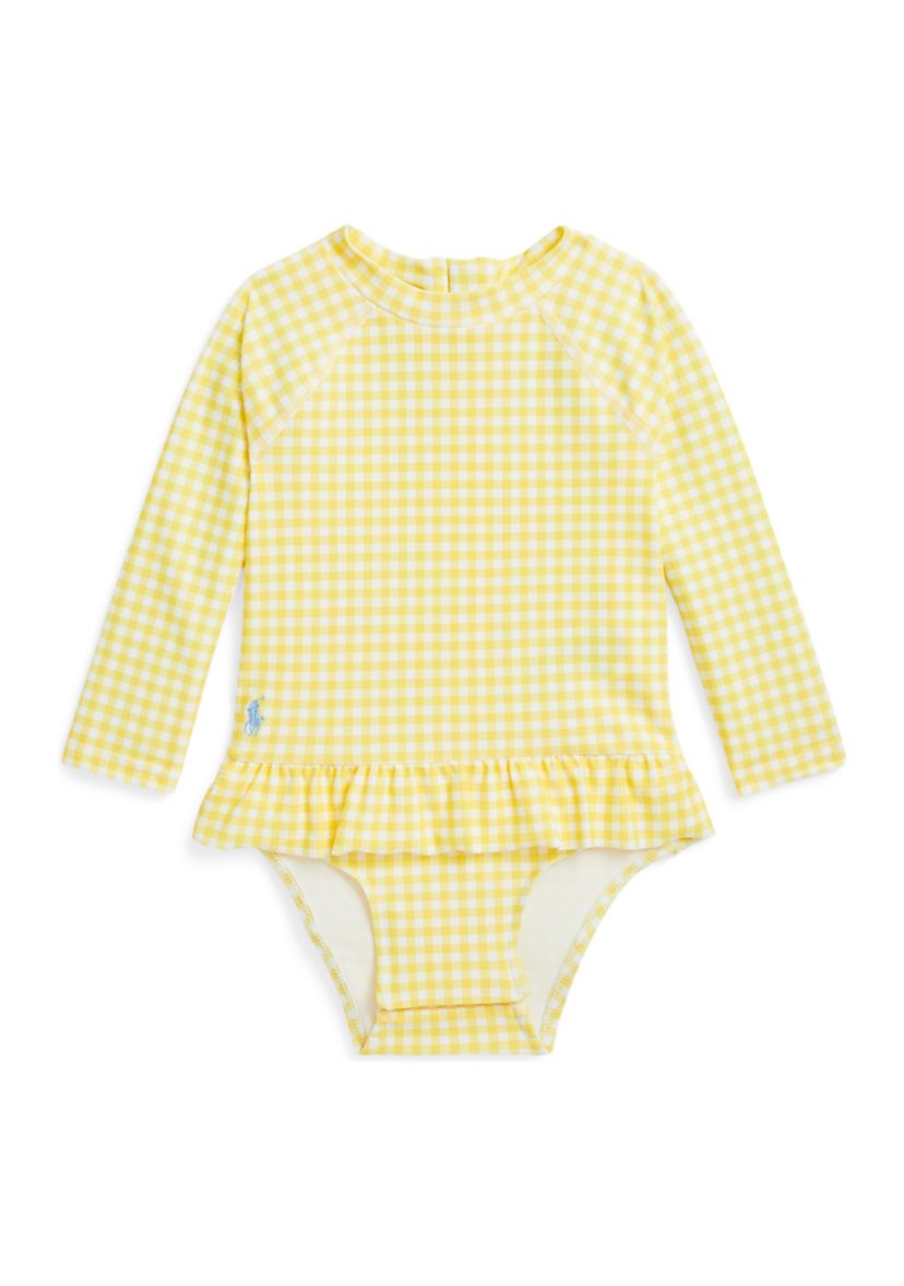 Baby Girls Gingham Ruffled One Piece Rash Guard