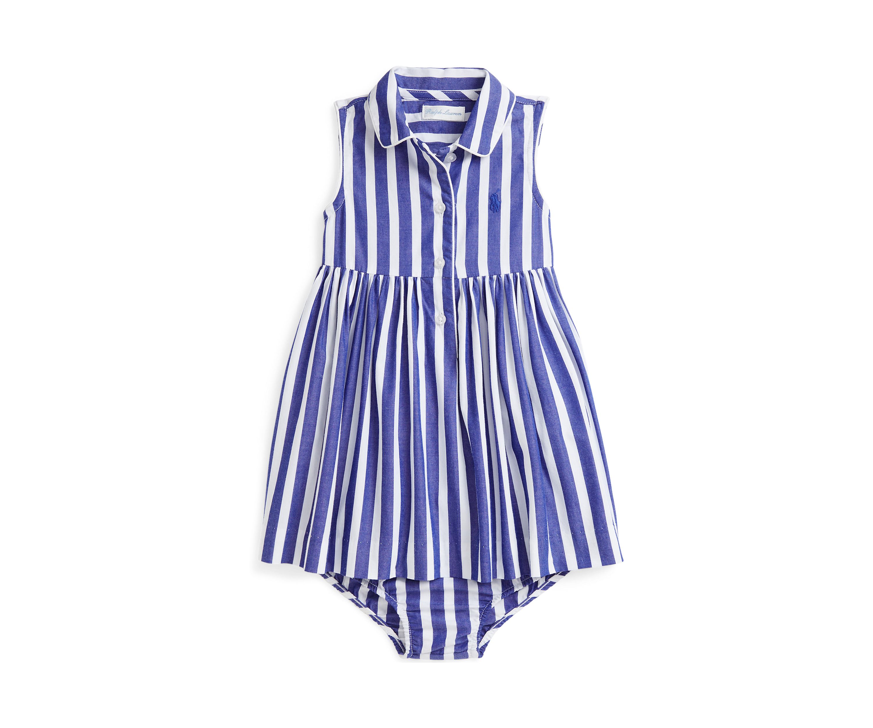 Baby Girls Striped Cotton Shirtdress & Bloomer