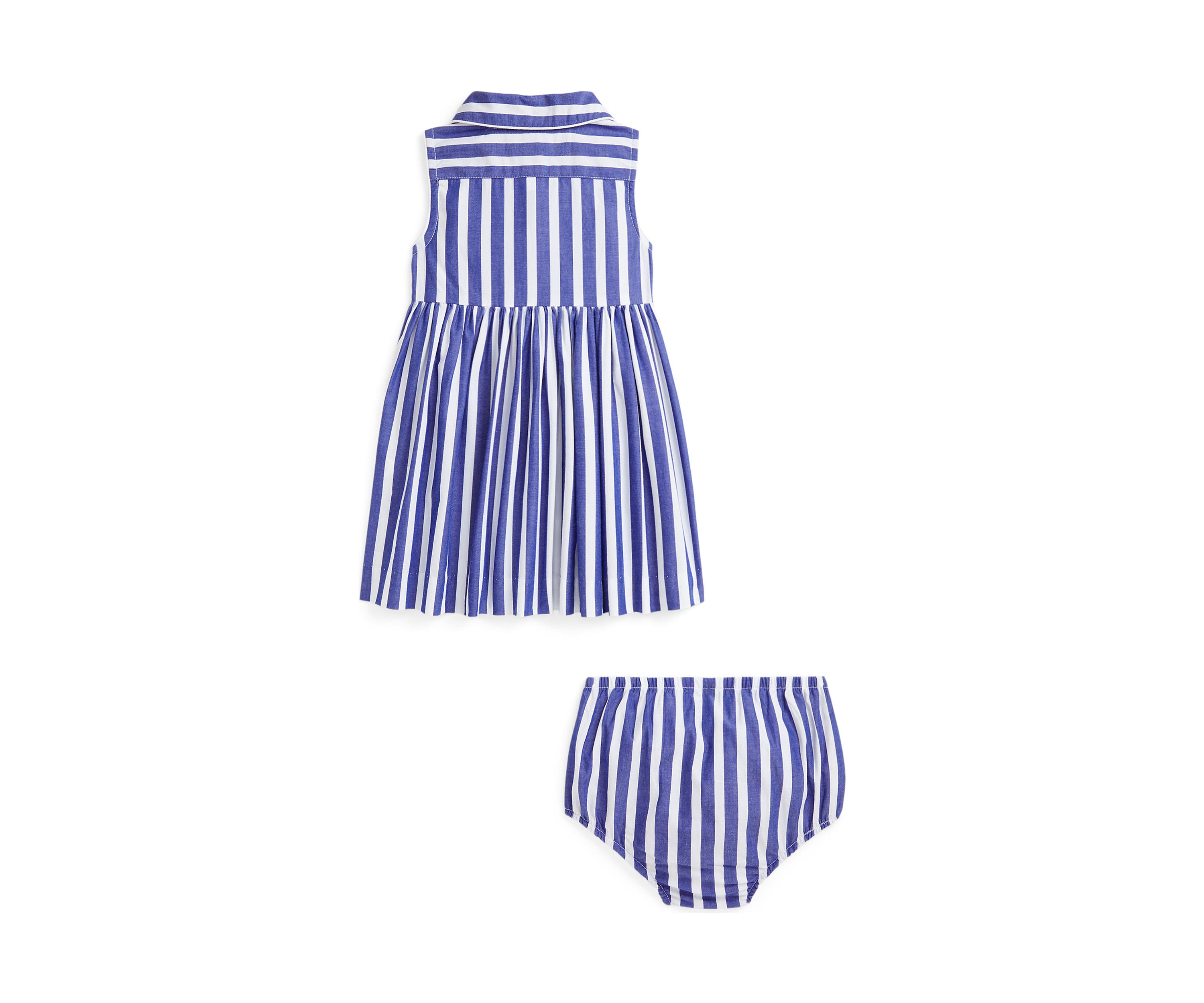 Baby Girls Striped Cotton Shirtdress & Bloomer
