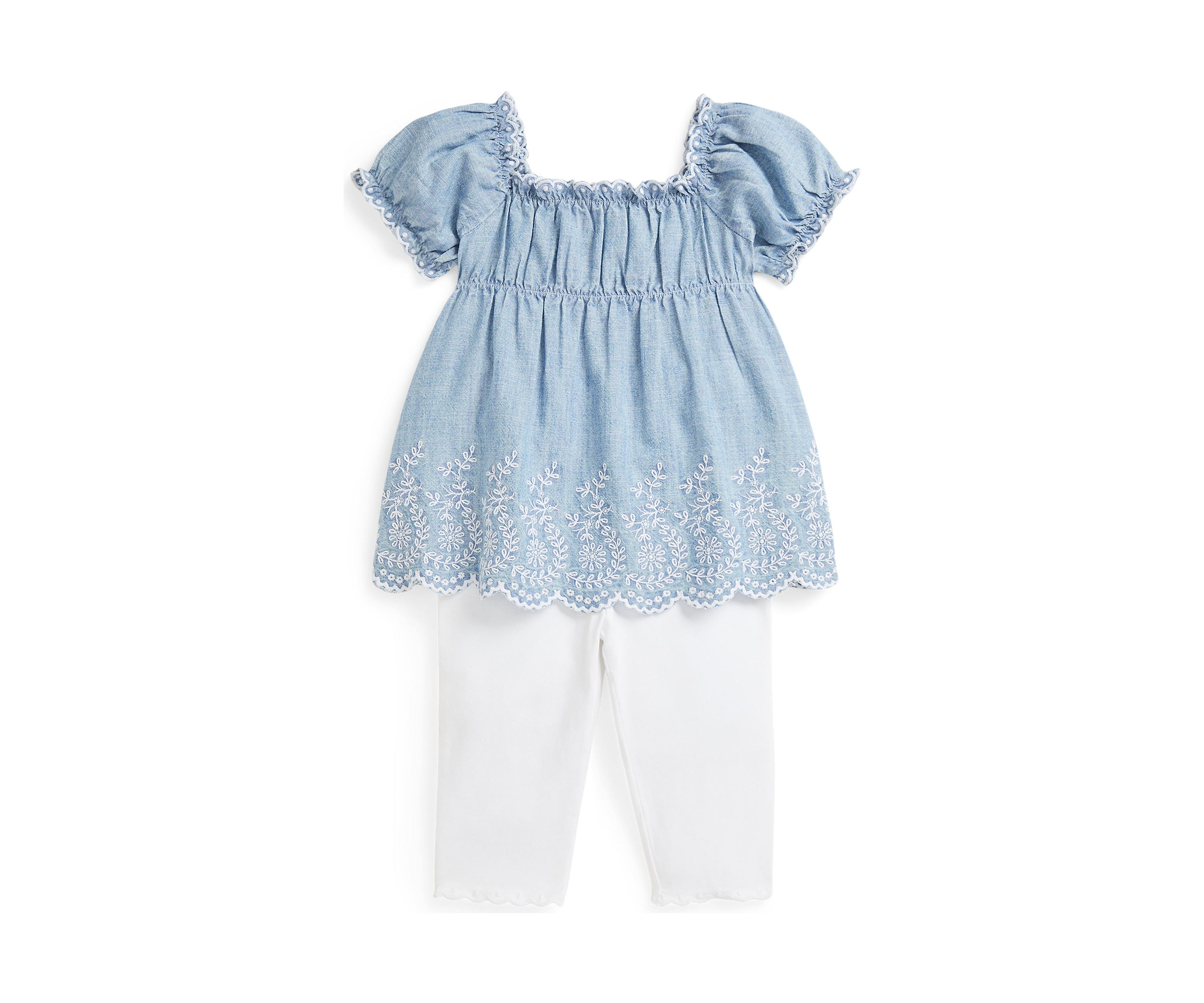 Baby Girls Cotton Chambray Top & Jersey Legging Set