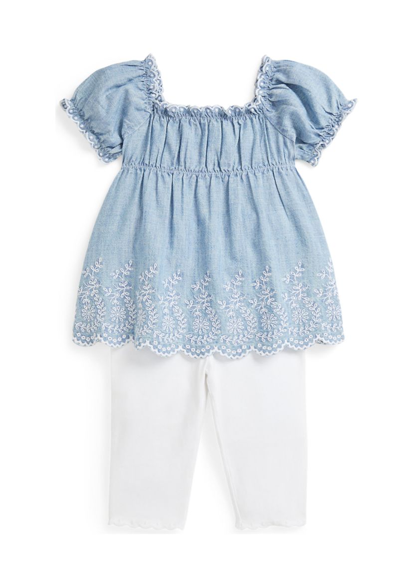 Baby Girls Cotton Chambray Top & Jersey Legging Set