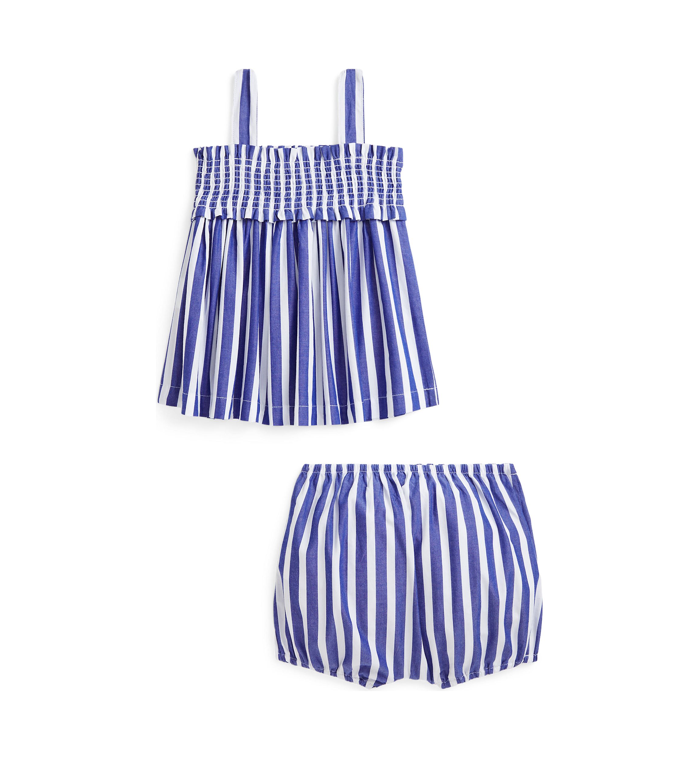 Baby Girls Striped Cotton Poplin Top and Bloomer Set