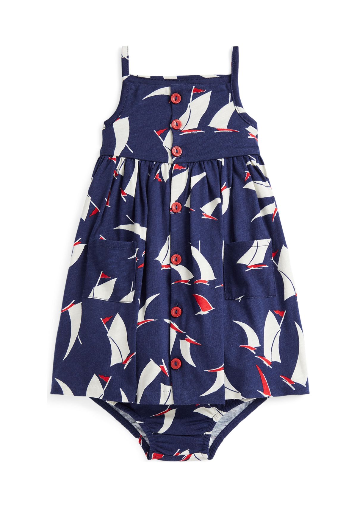 Baby Girls Sailboat Printed Cotton Dress & Bloomer