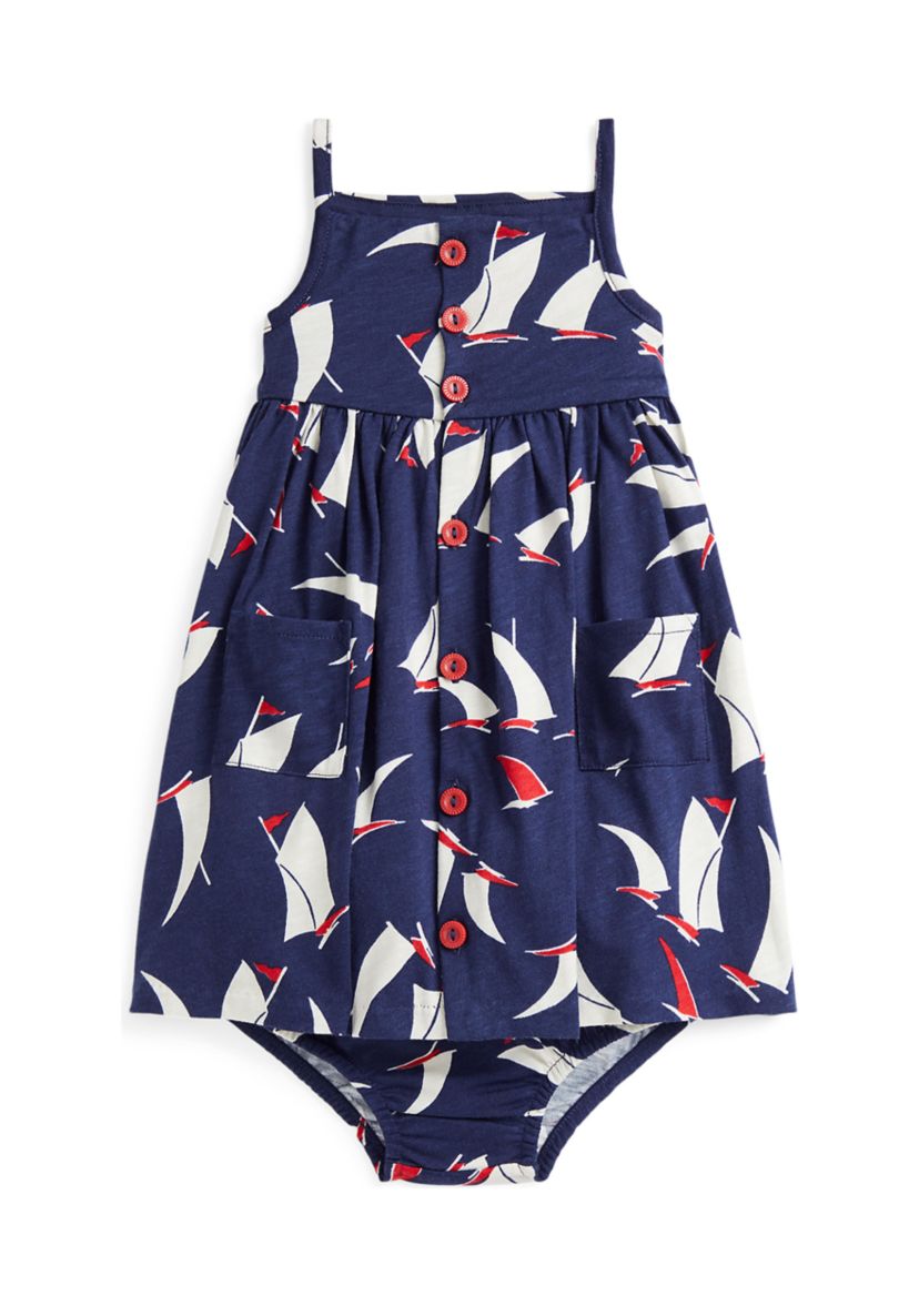Baby Girls Sailboat Printed Cotton Dress & Bloomer