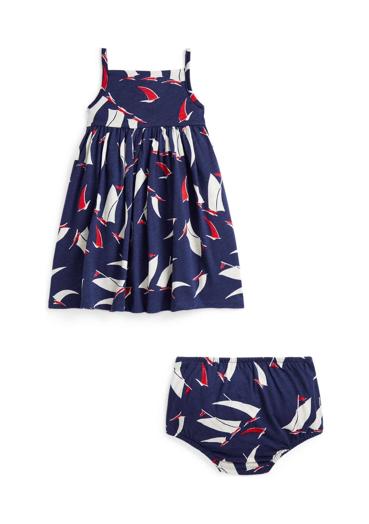 Baby Girls Sailboat Printed Cotton Dress & Bloomer