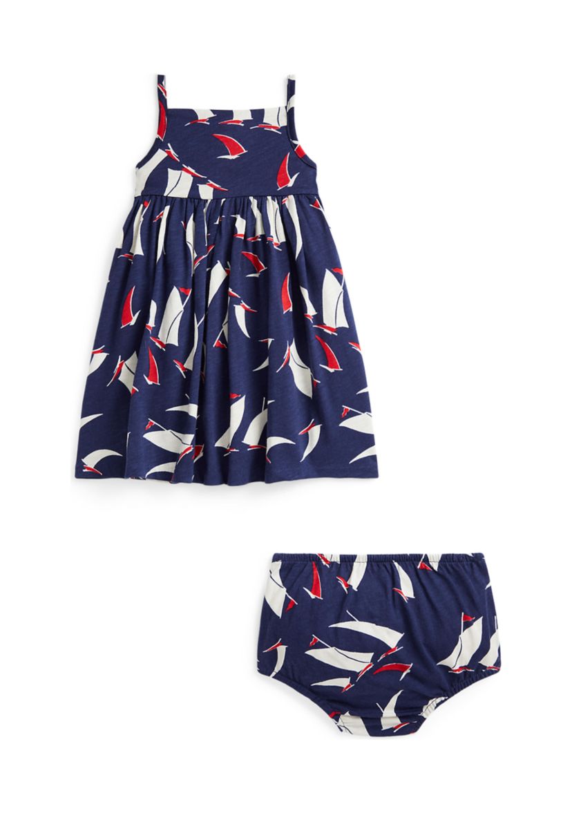 Baby Girls Sailboat Printed Cotton Dress & Bloomer