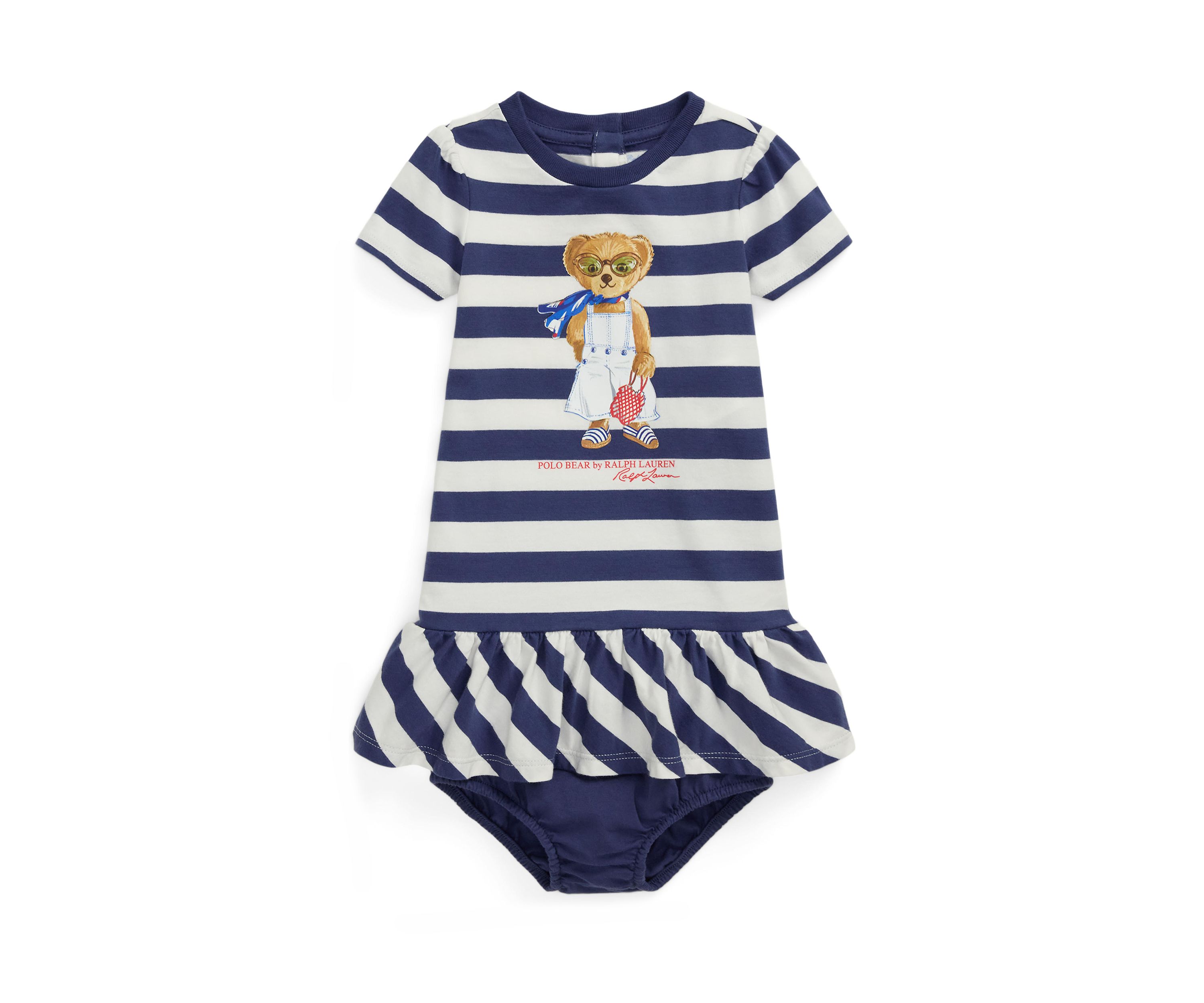 Girls 2-6x Striped Polo Bear Cotton Dress & Bloomer