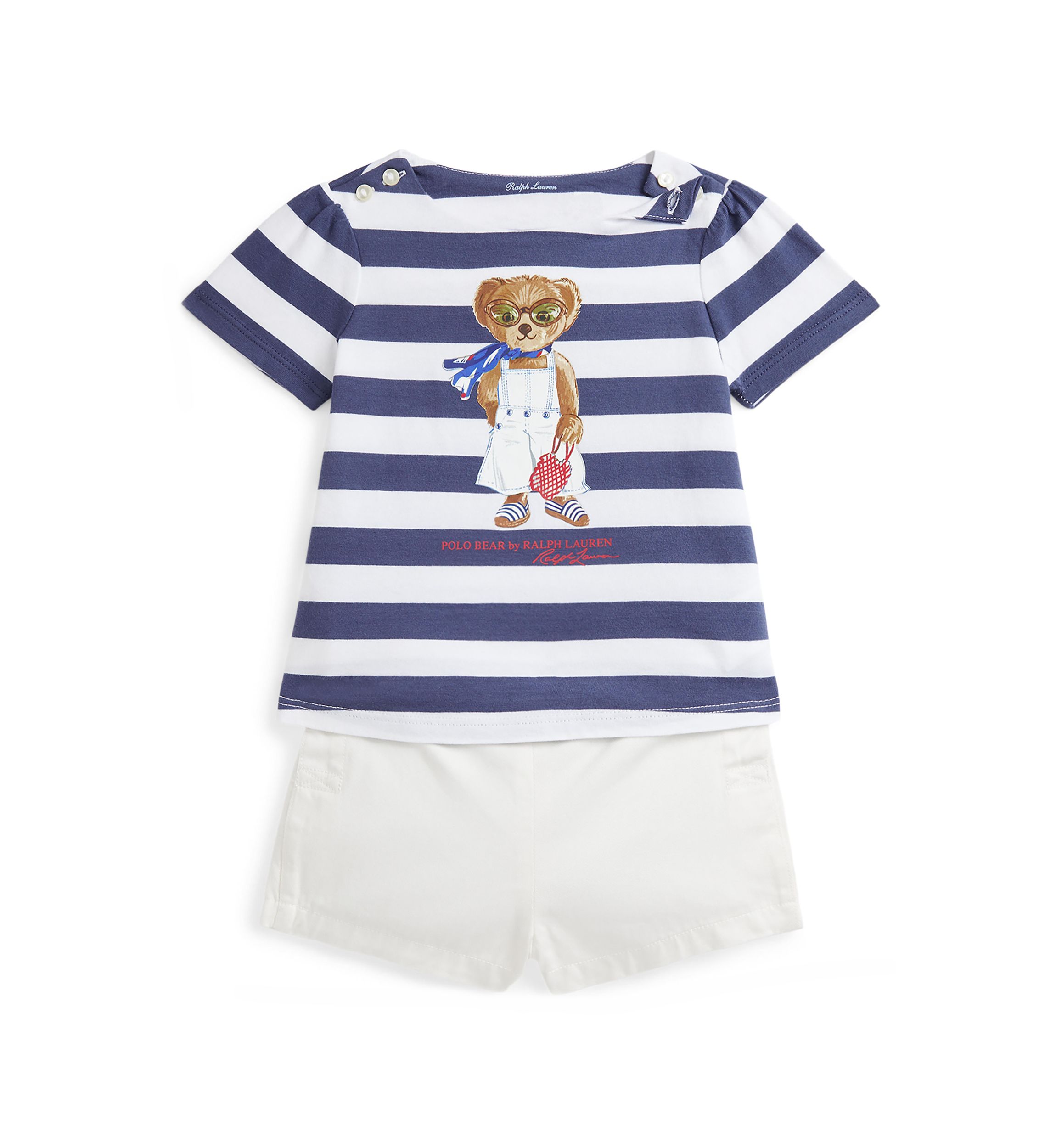 Baby Girls Polo Bear Cotton T-Shirt & Twill Short Set