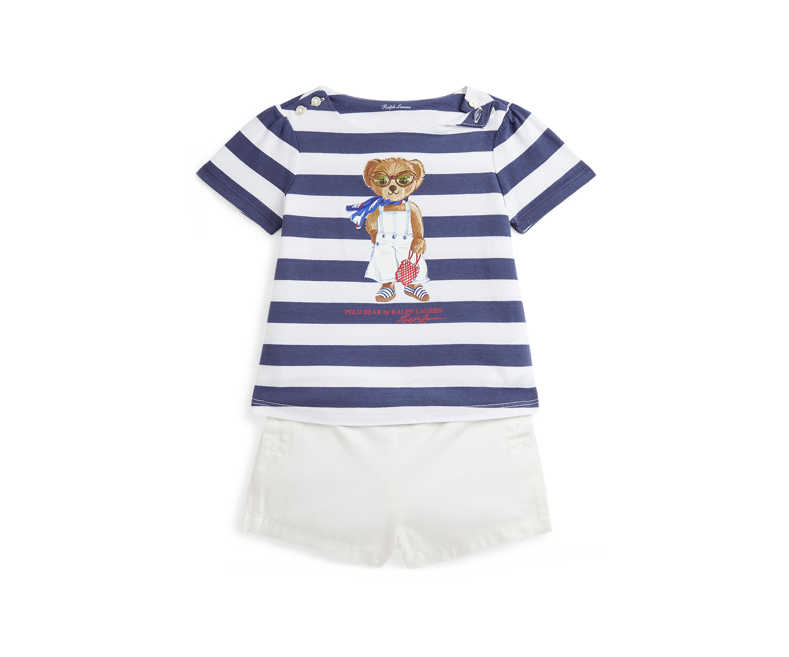 Baby Girls Polo Bear Cotton T-Shirt & Twill Short Set