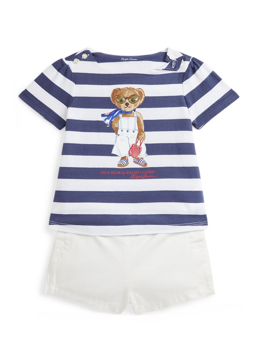 Baby Girls Polo Bear Cotton T-Shirt & Twill Short Set