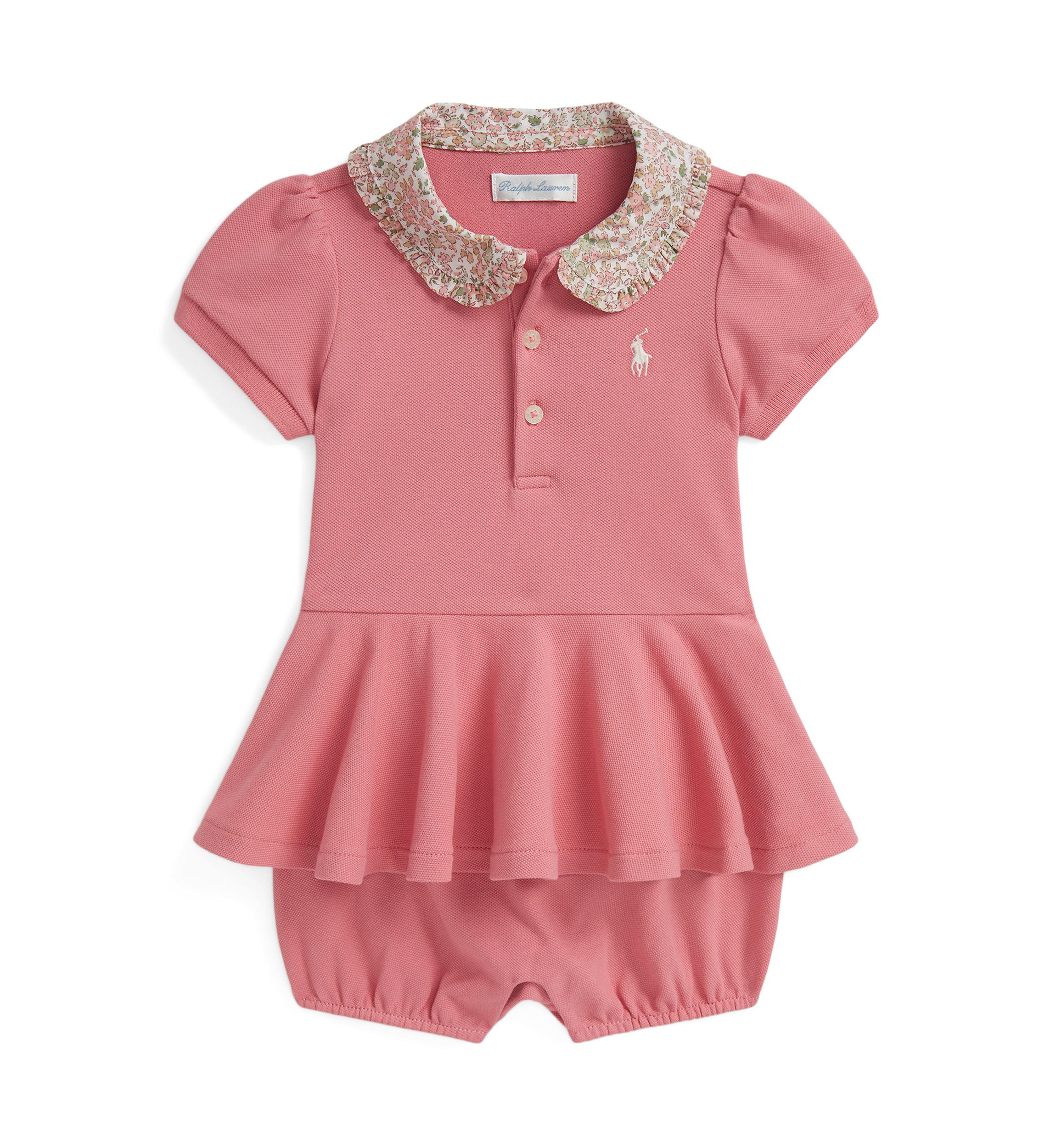 Baby Girls Floral Collar Mesh Bubble Shortall
