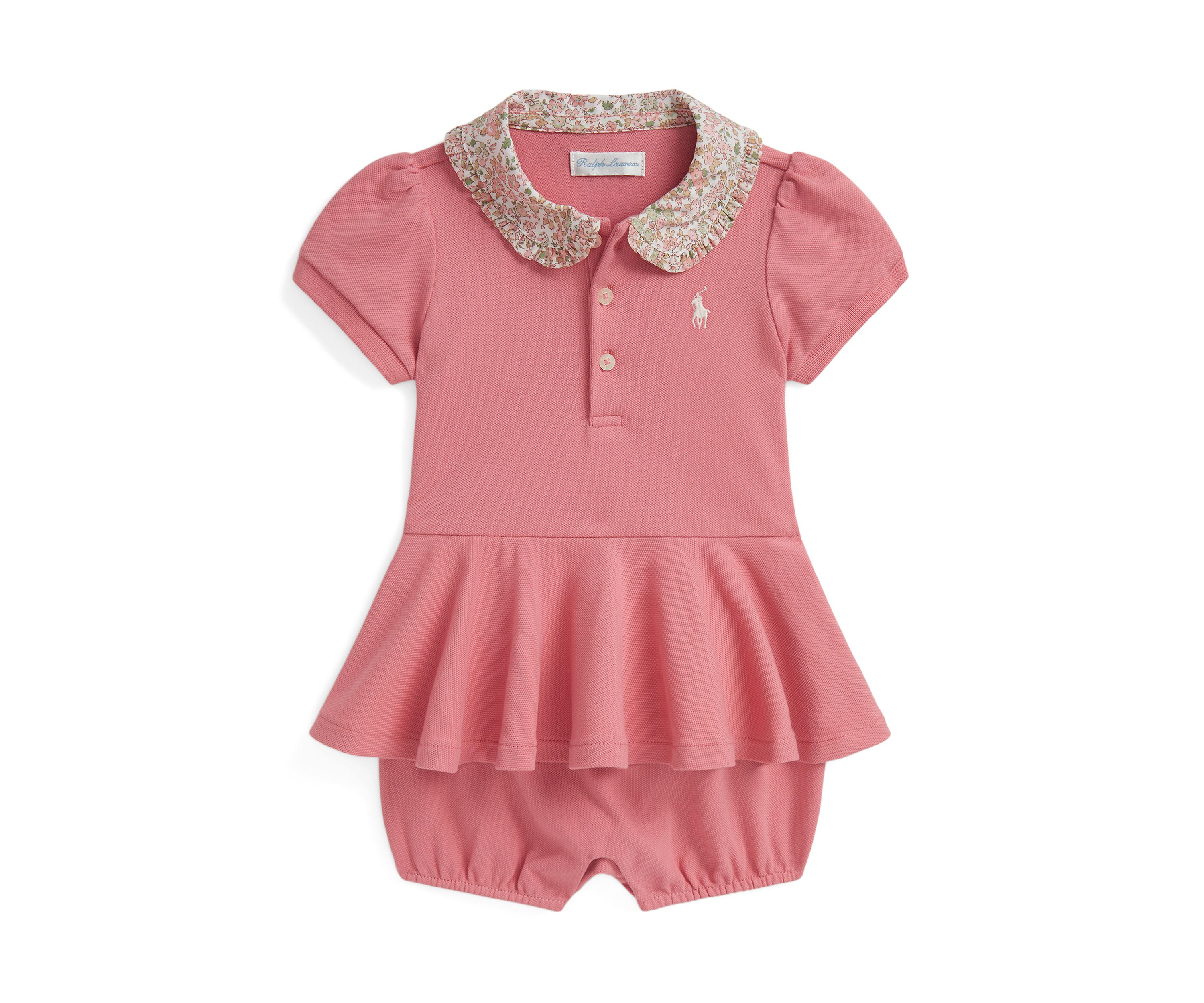 Baby Girls Floral Collar Mesh Bubble Shortall