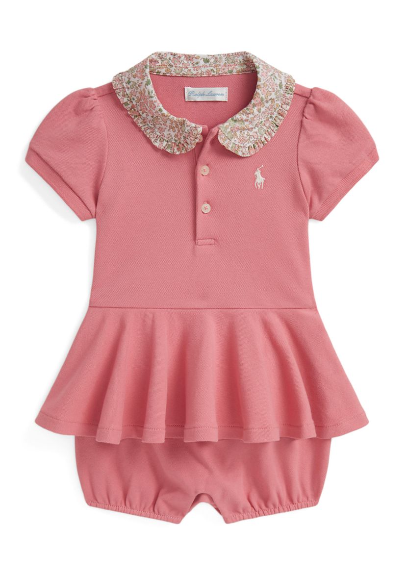 Baby Girls Floral Collar Mesh Bubble Shortall