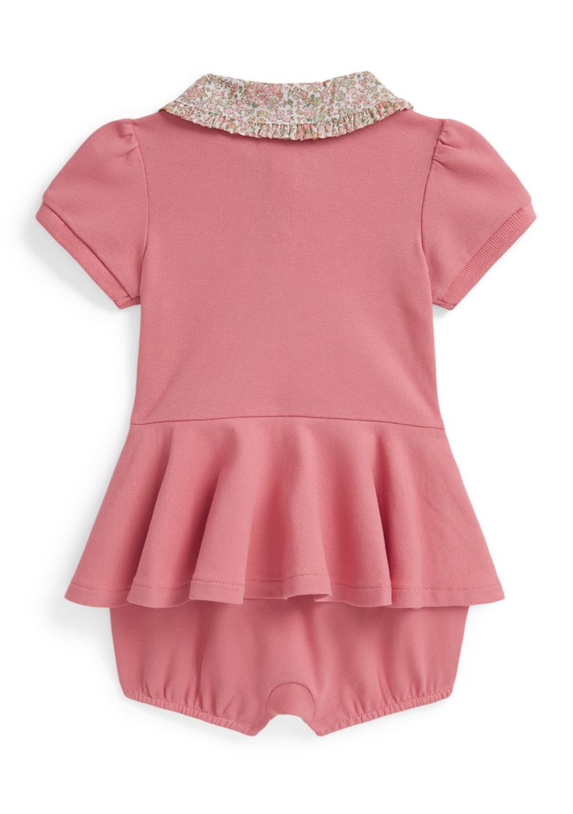 Baby Girls Floral Collar Mesh Bubble Shortall