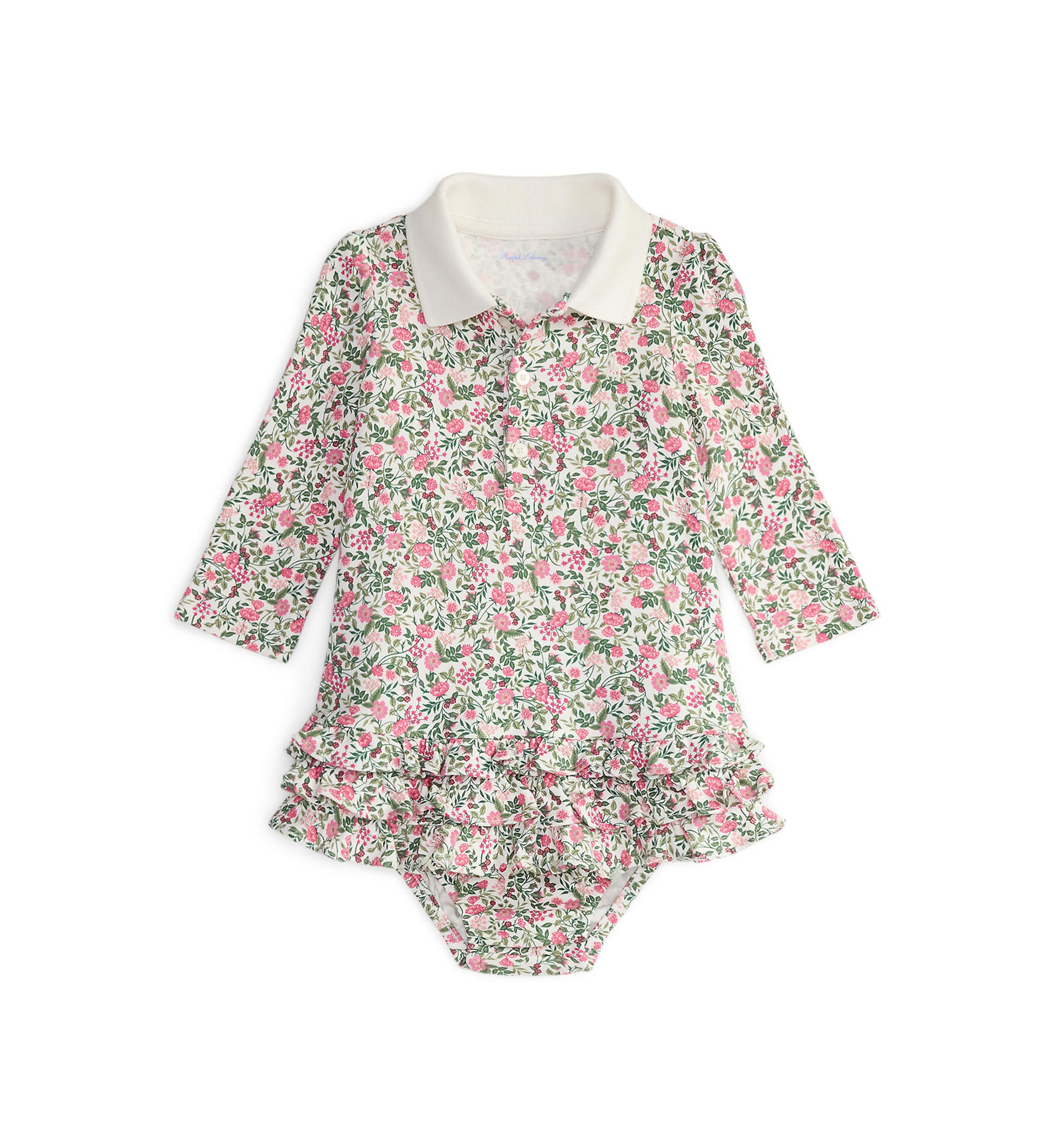Baby Girls Floral Soft Cotton Polo Dress & Bloomer